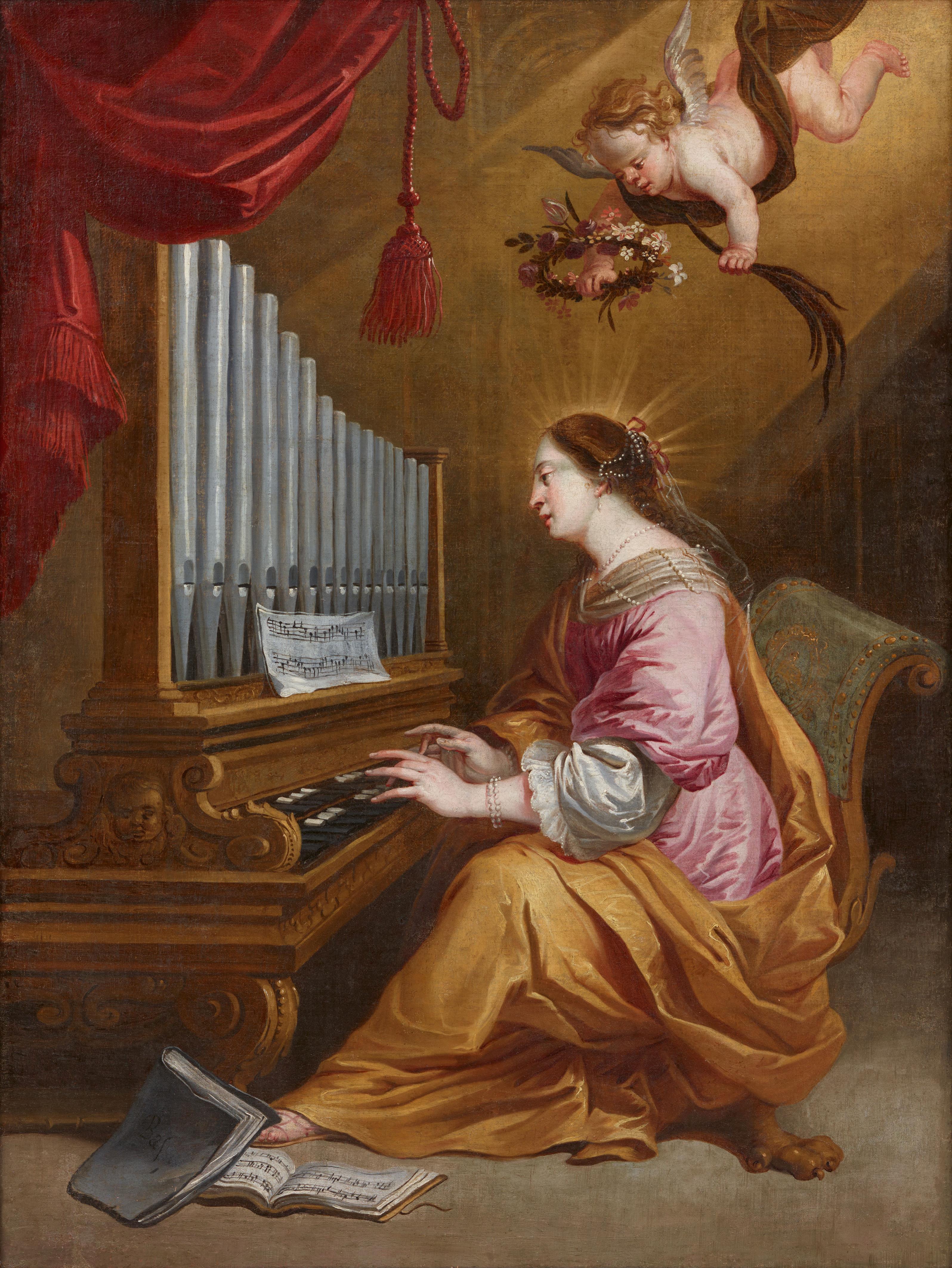 Flemish School Mid 17th century - St Cecilia at an Organ - image-1
