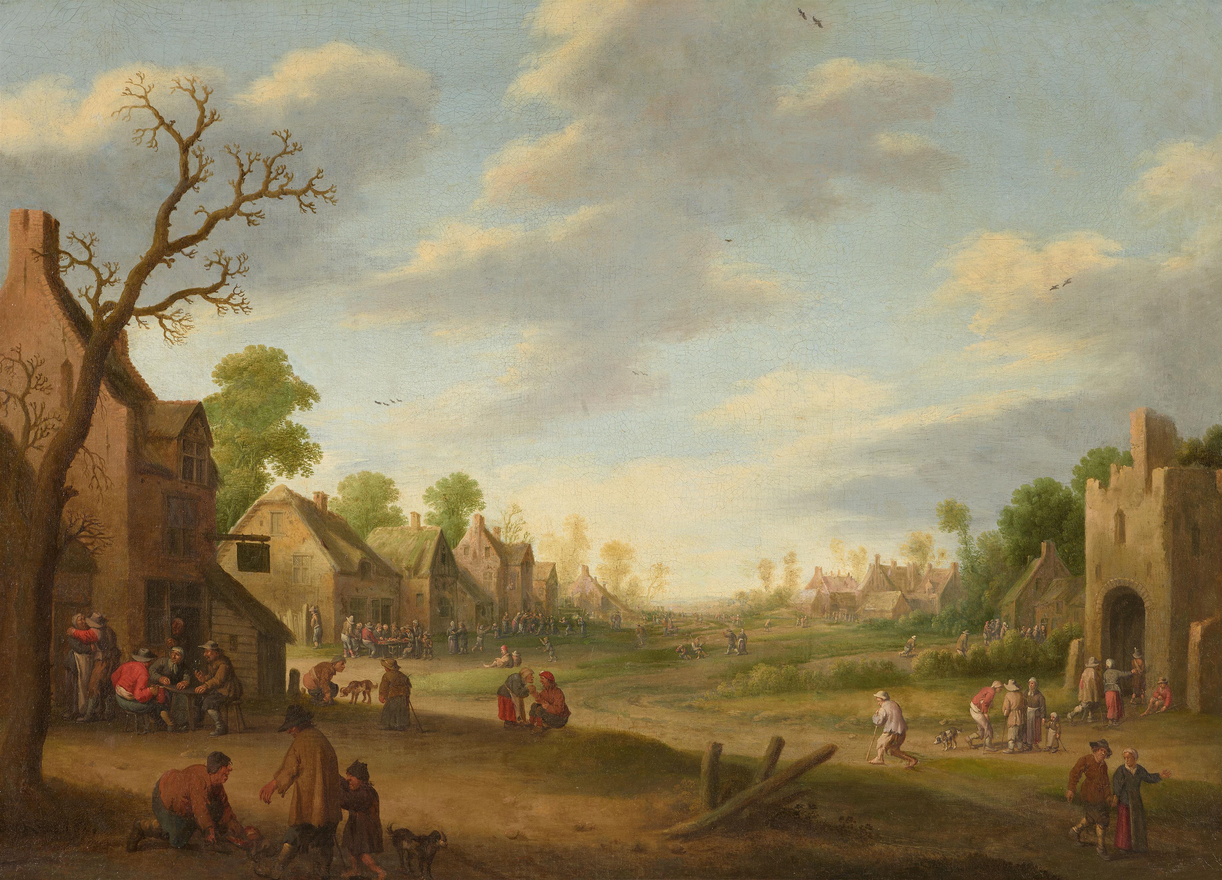 Joost Cornelisz. Droochsloot - Dorfplatz mit feiernden Bauern - image-1