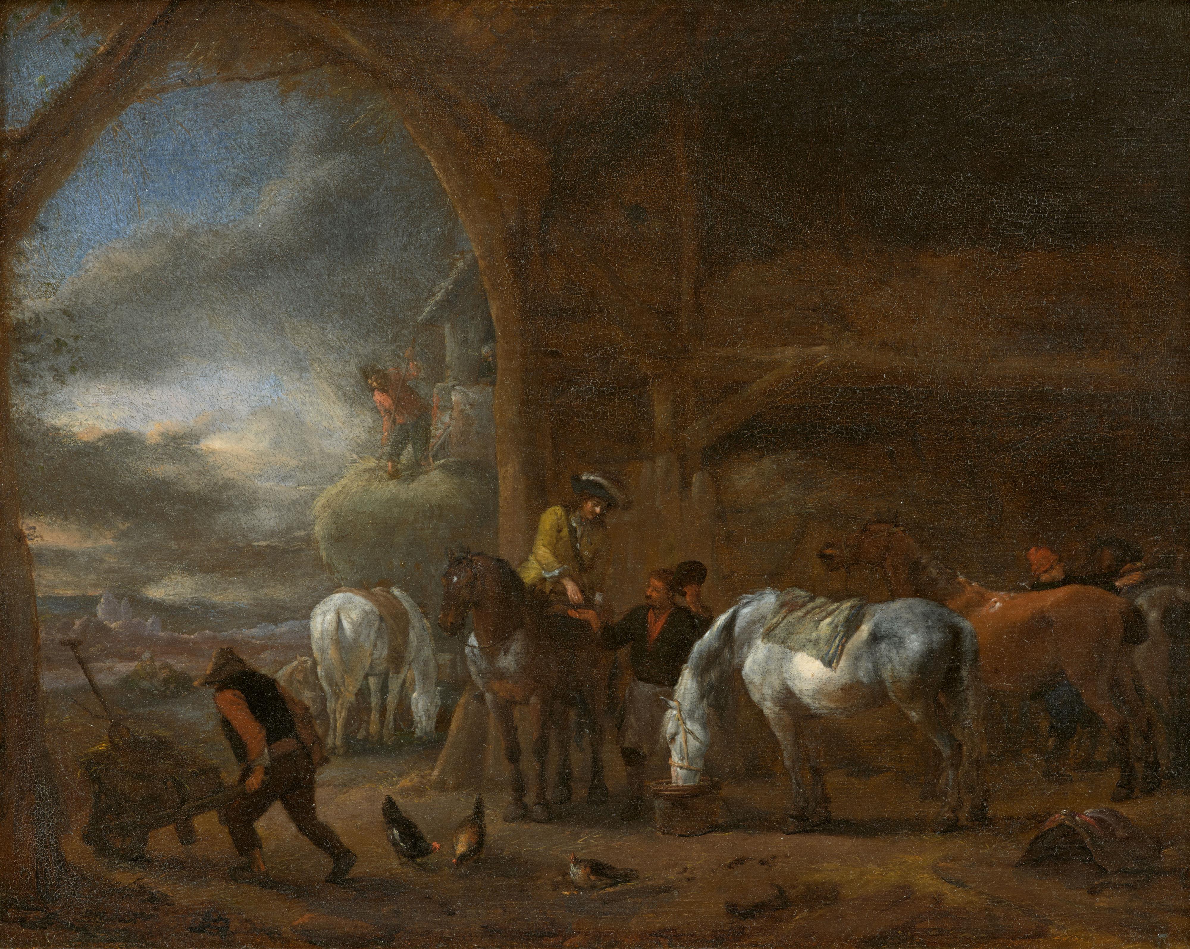 Philips Wouwerman - Interior of a Stable with Horsemen and Horses - image-1