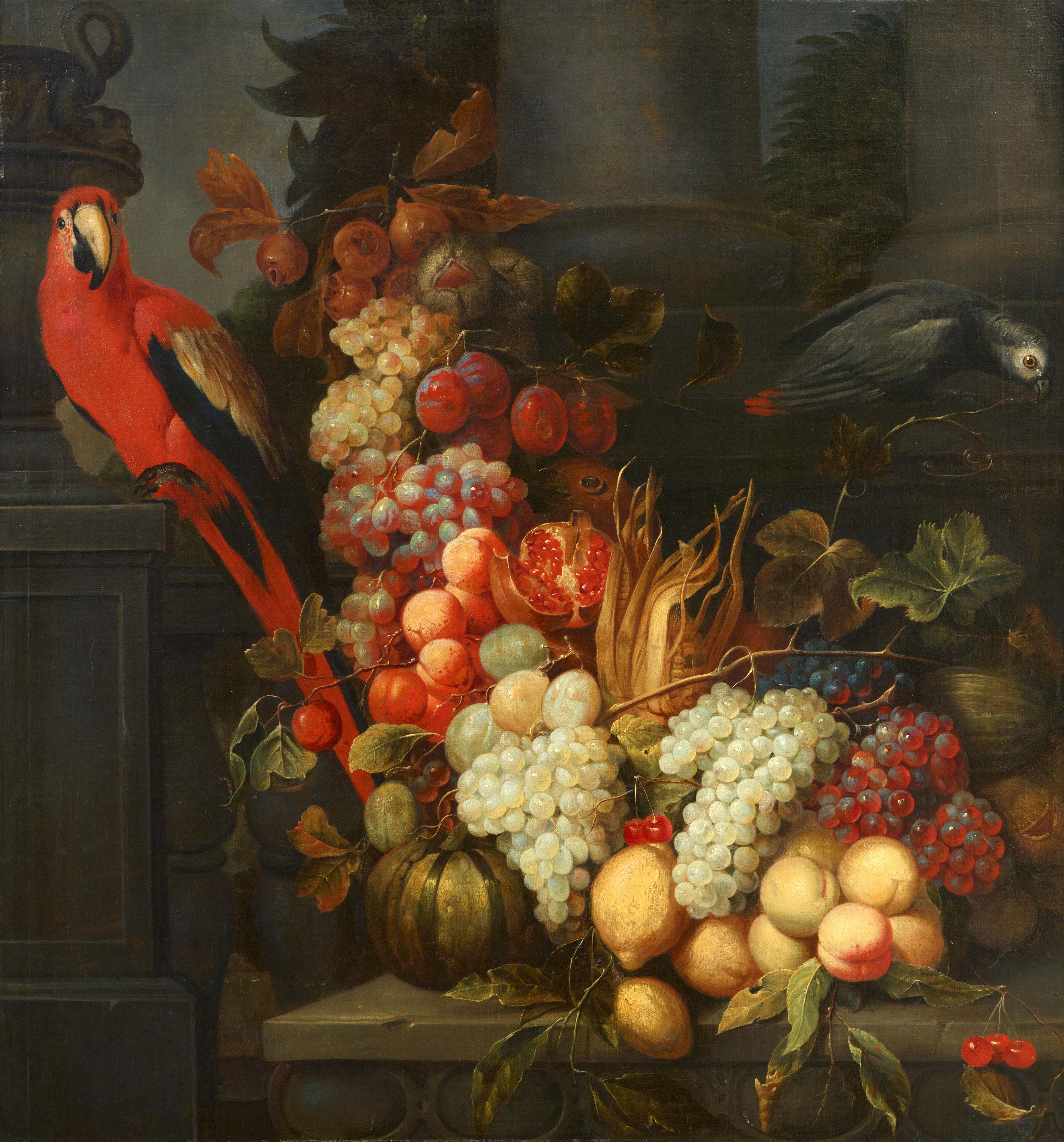 Joris van Son, attributed to - Still Life with a Parrot and Fruit - image-1