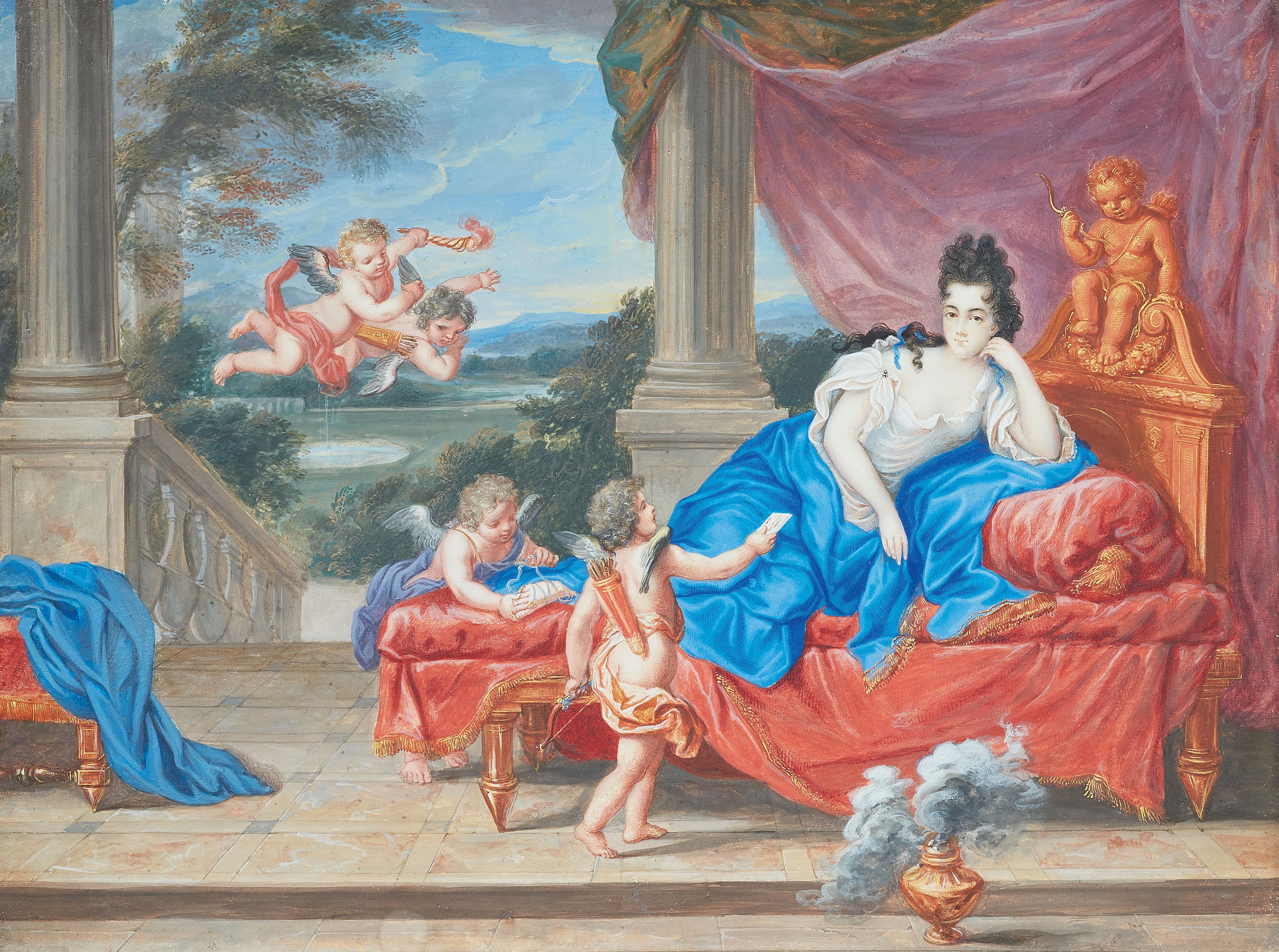 Französischer Künstler um 1700 - Cupido überreicht einen Brief an Marie-Adélaïde de Savoie, Herzogin von Burgund - image-1