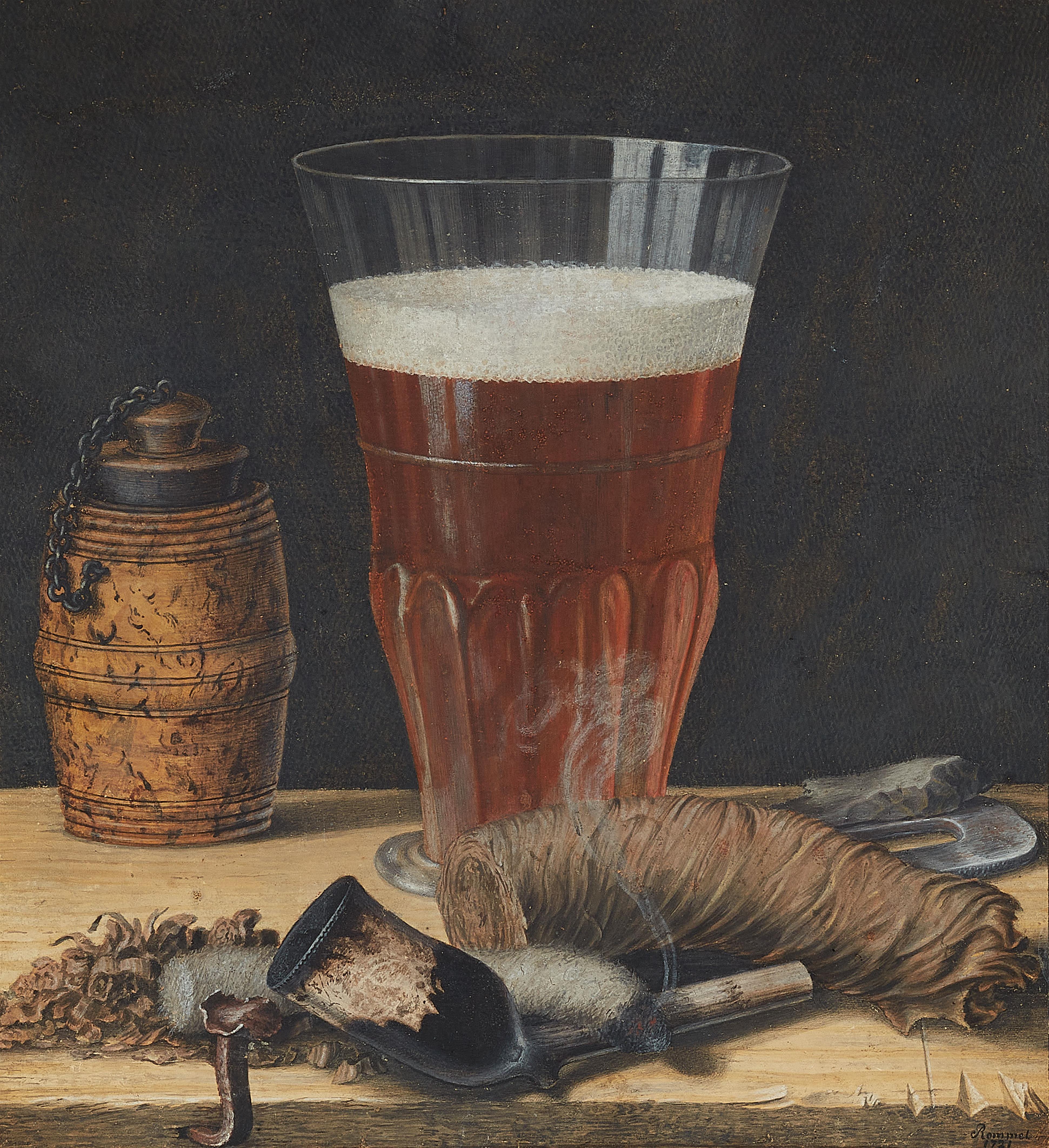 Magnus Rommel - Two Still Lifes with Wine and Beer Glasses, Oysters and Smoking Utensils - image-1