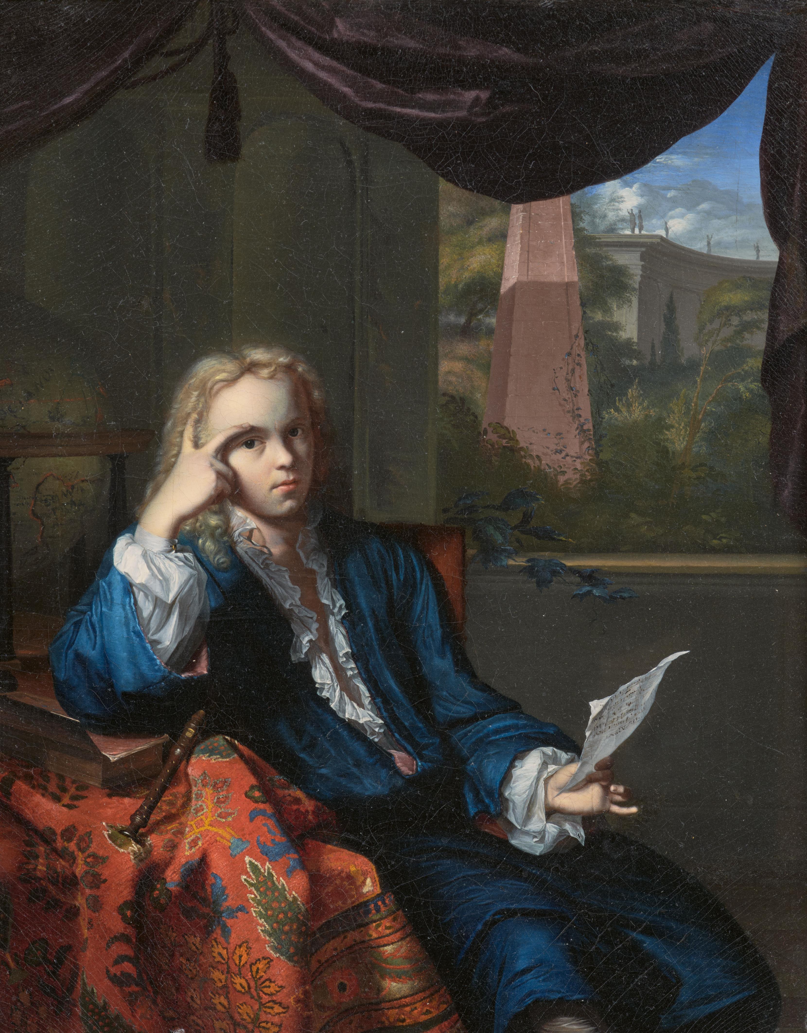 Dutch School early 18th century - Young Man with a Flute and Song Sheet - image-1