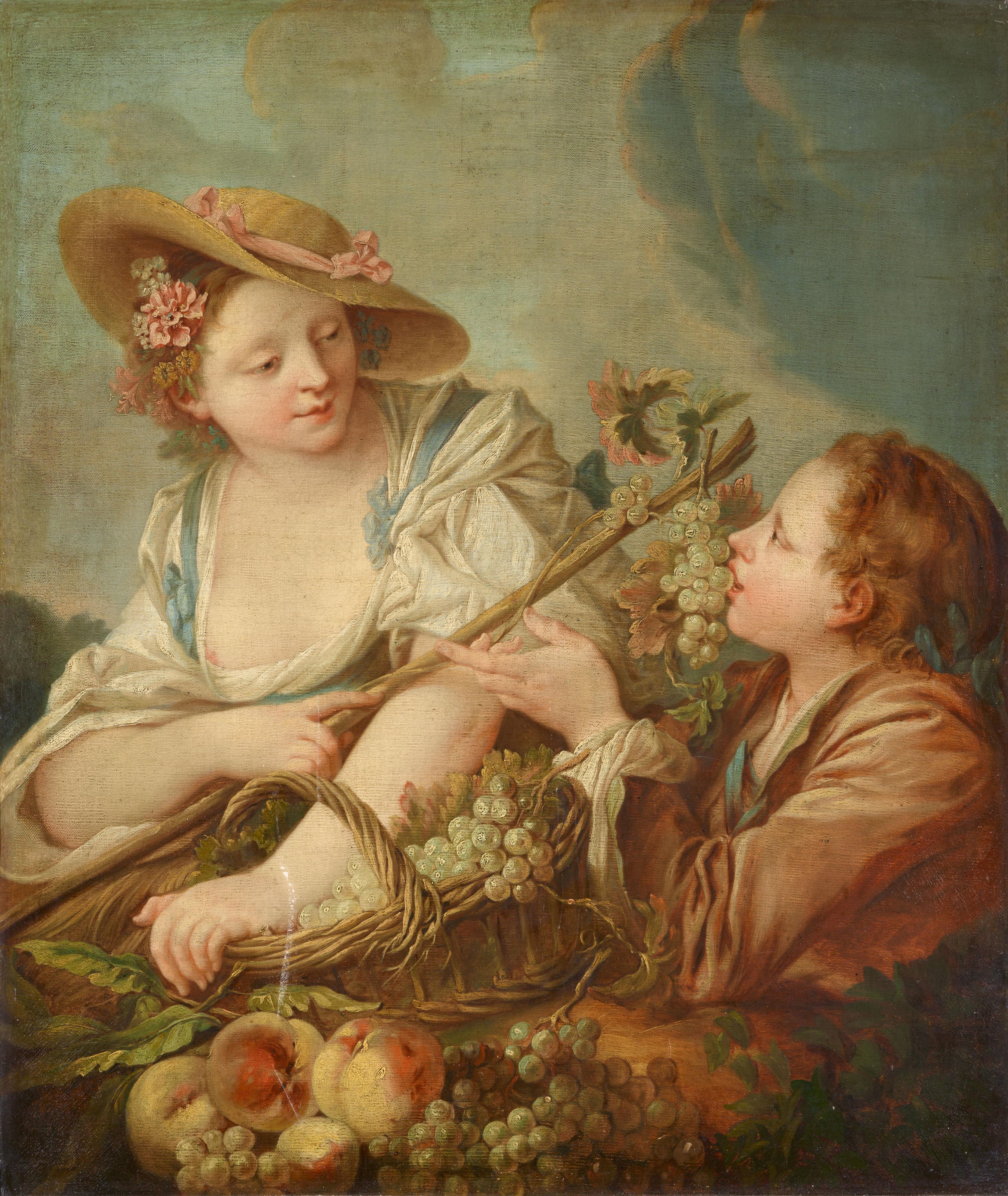 French School circa 1770 - The Young Grape Pickers - image-1