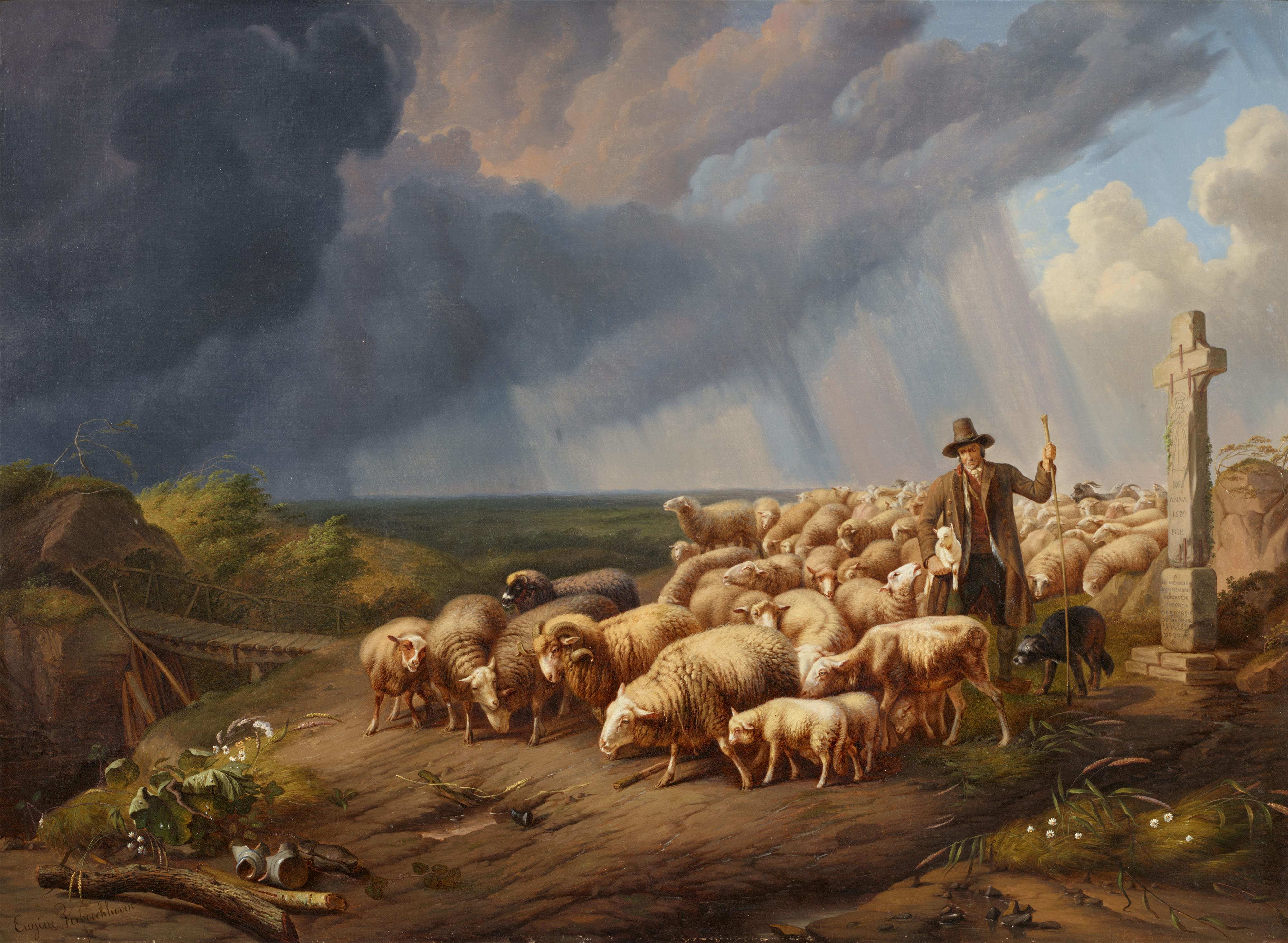 Eugène-Joseph Verboeckhoven - Flock of Sheep overtaken by a Storm - image-1