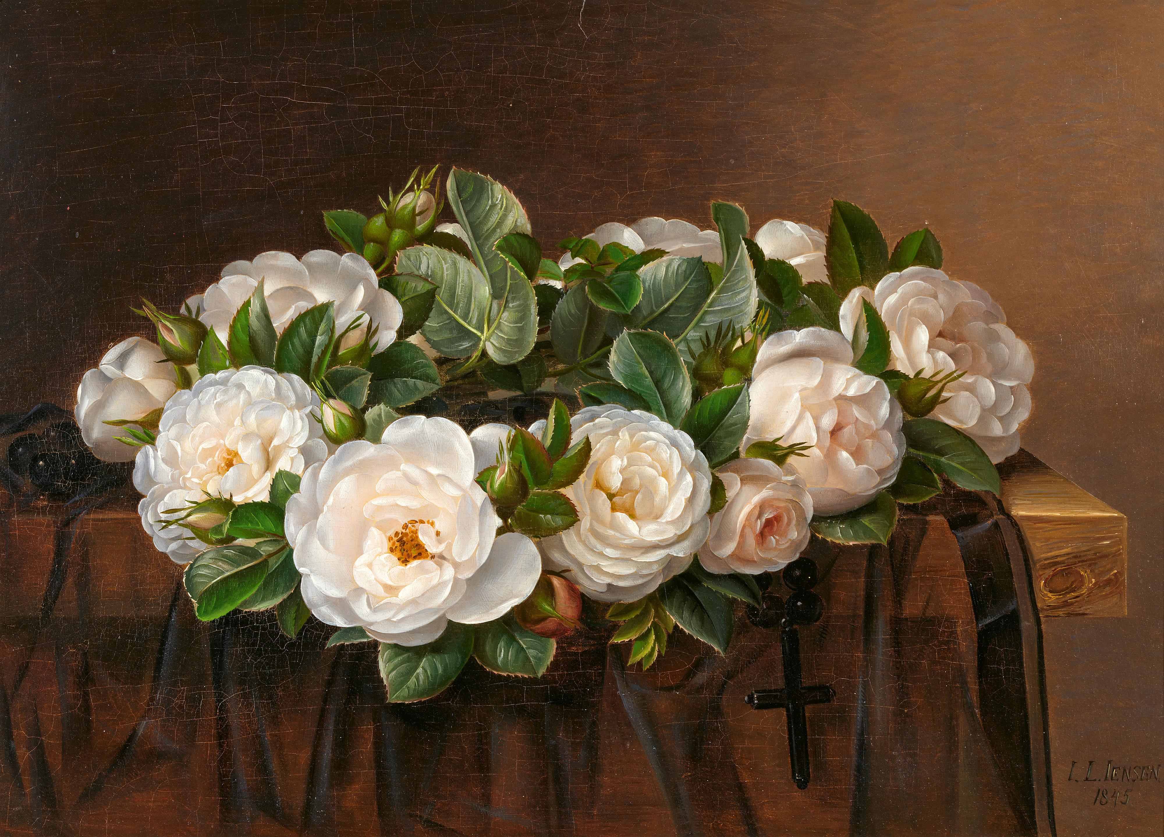 Johann Laurentz Jensen - Kranz aus weißen Rosenblüten auf schwarzem Schleier - image-1