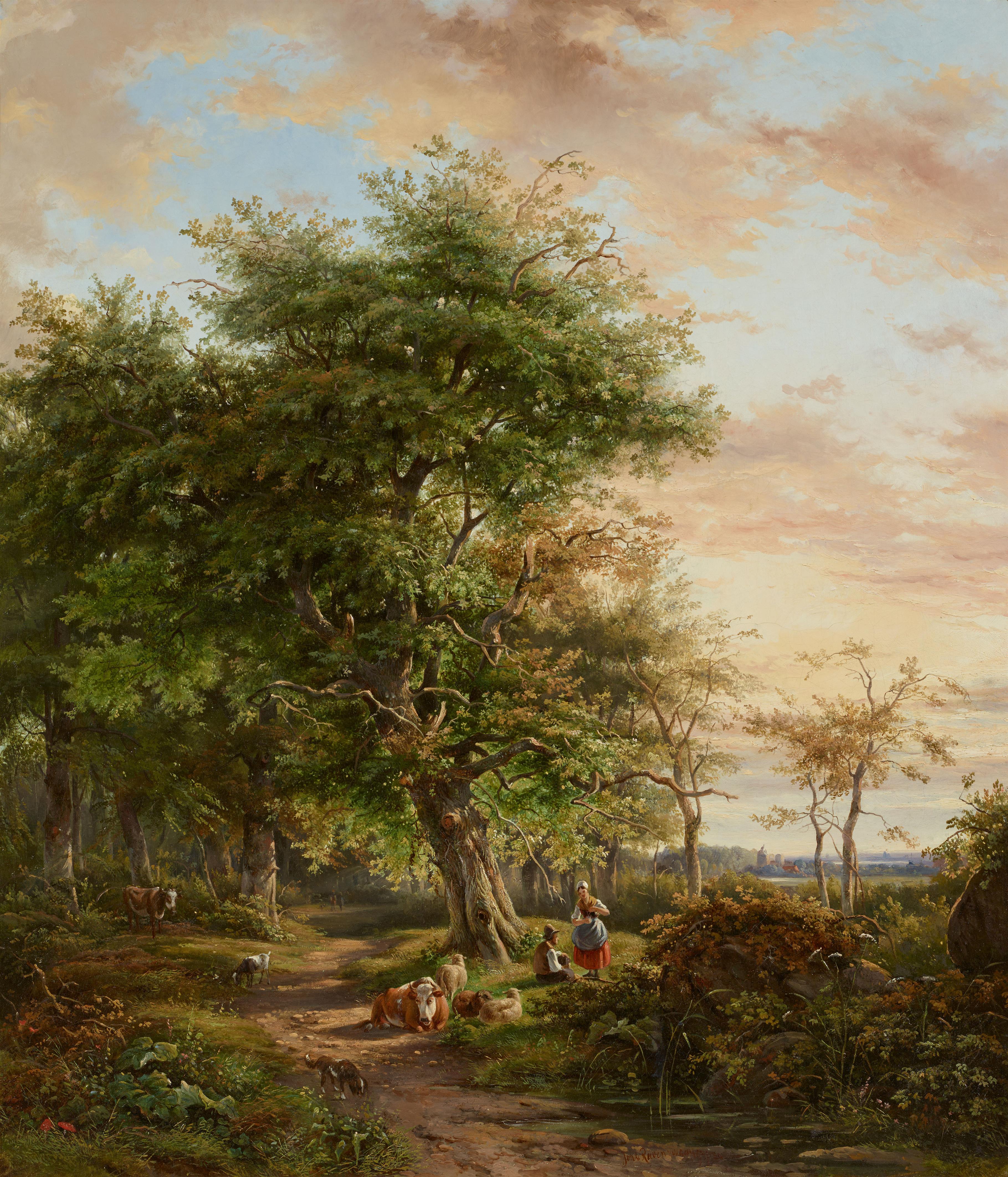 Johannes Gijsbertus van Ravenswaay - Rastende Schäfer unter einem Baum in der Abendsonne - image-1