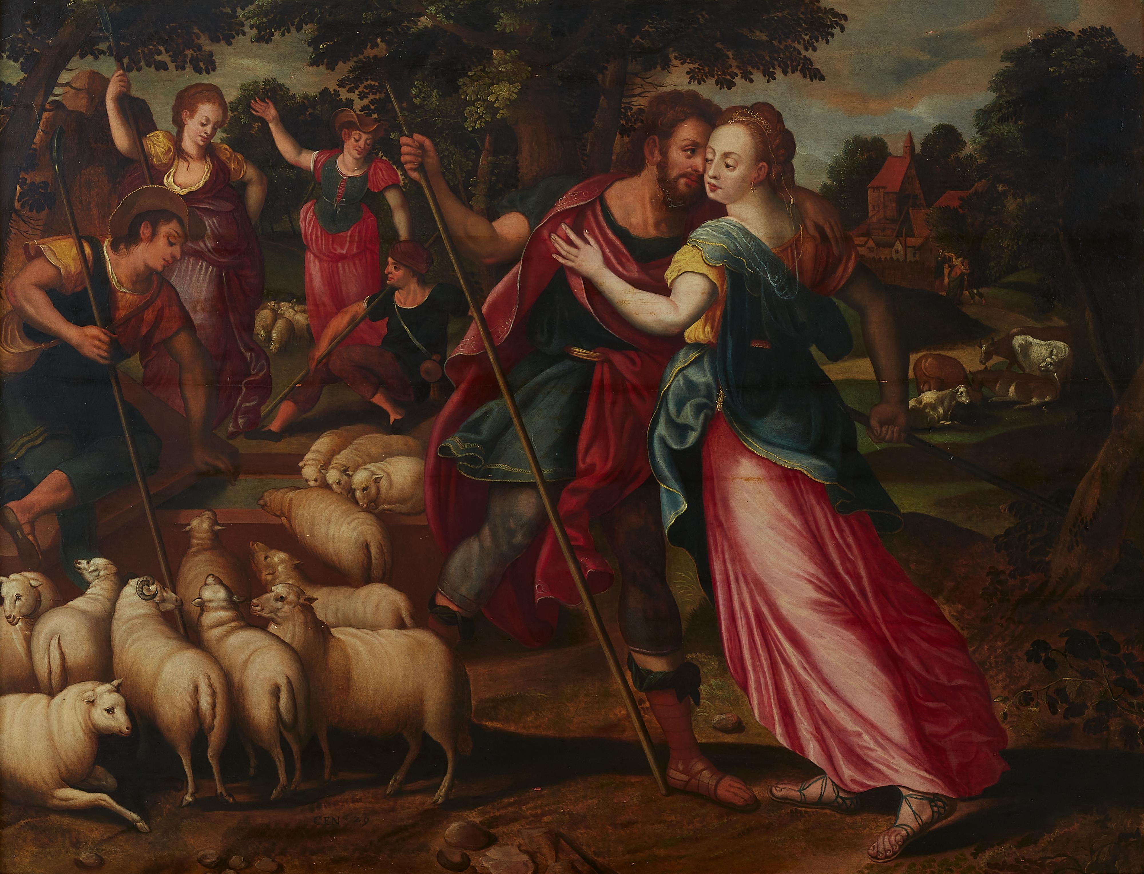 Frans Floris, studio of - Rebecca and Eliezer at the Well - image-1