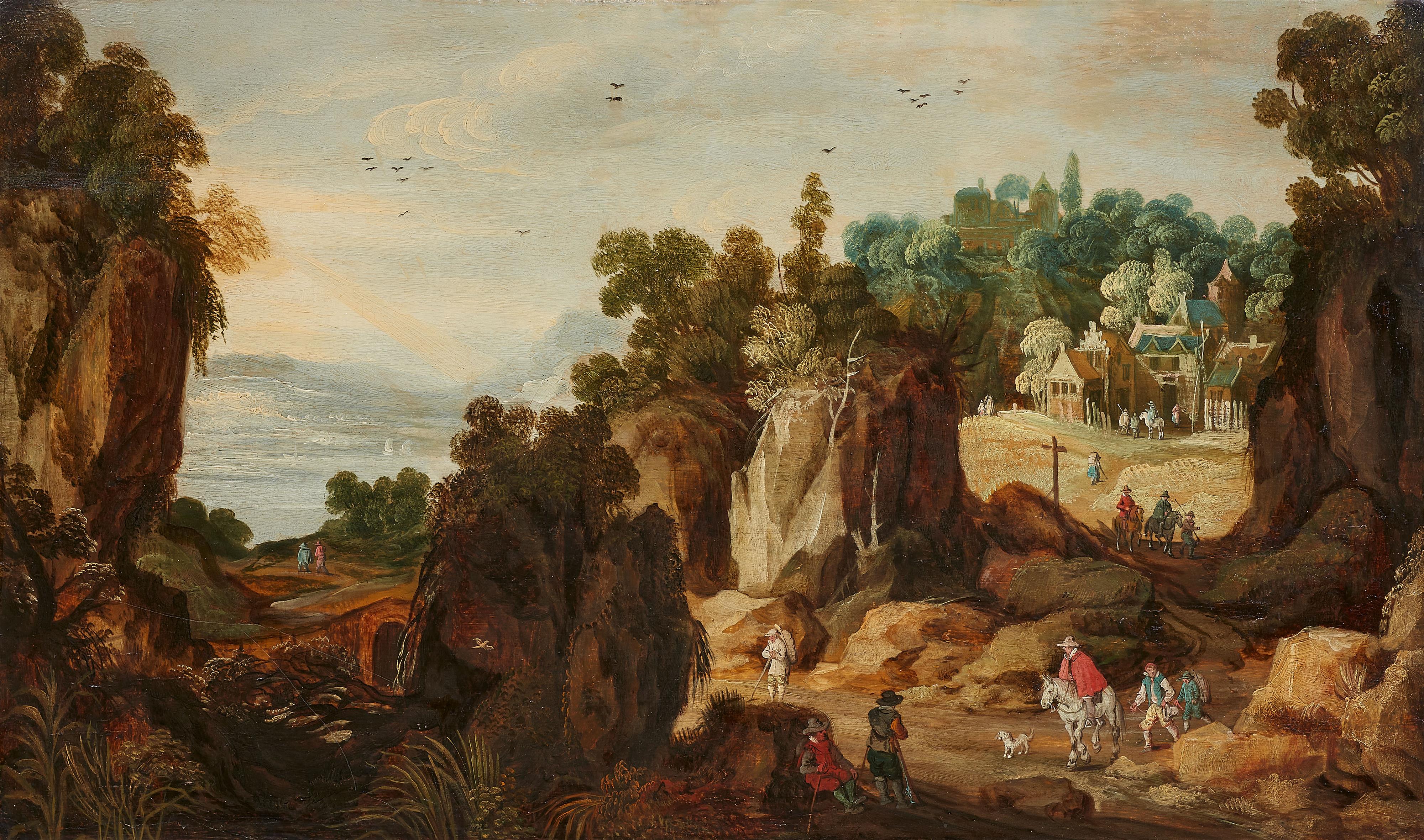 Philippe de Momper - Rocky landscape with a view of a village - image-1