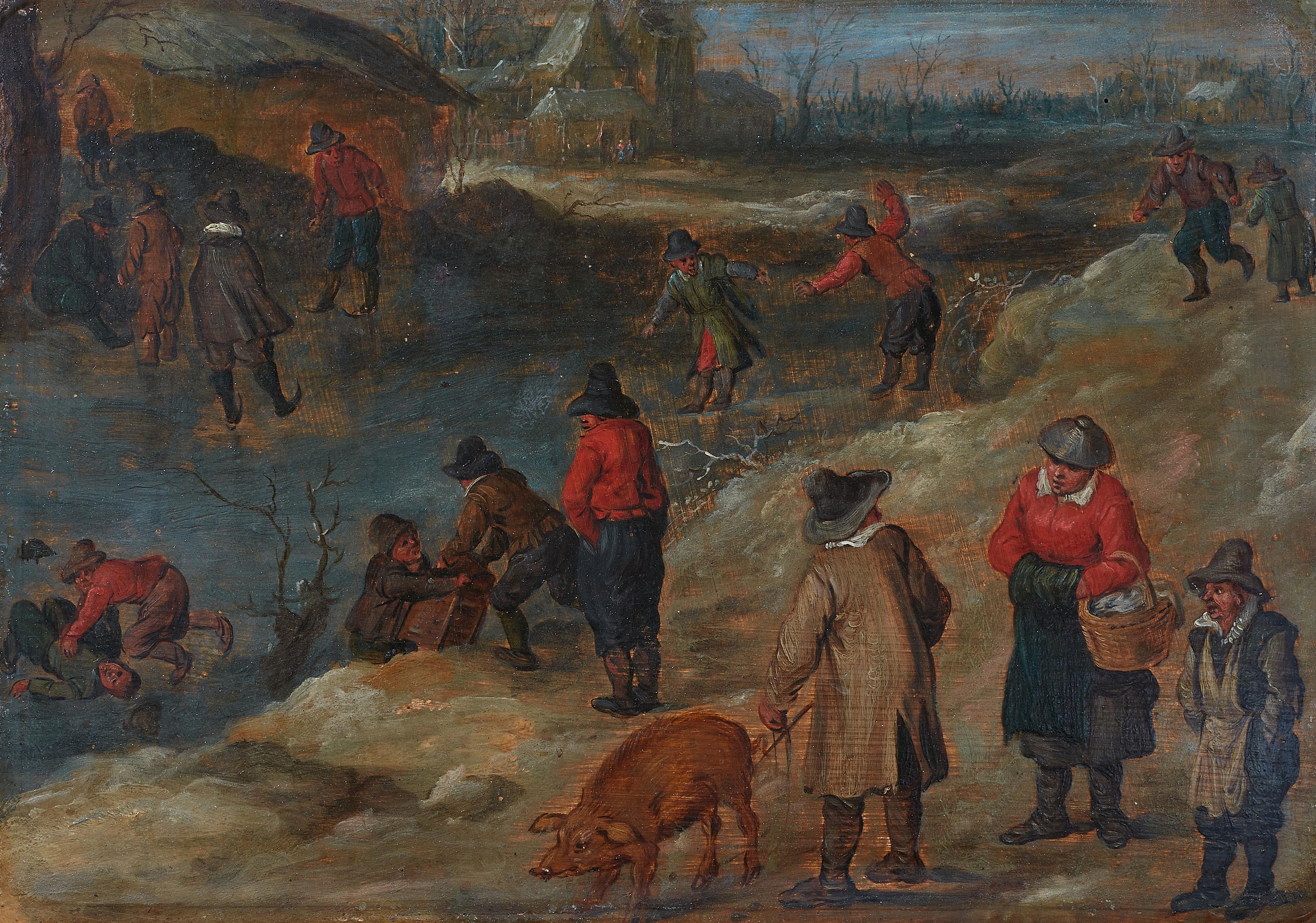 Jan Brueghel the Younger, attributed to - Winter Village Landscape with Skaters - image-1