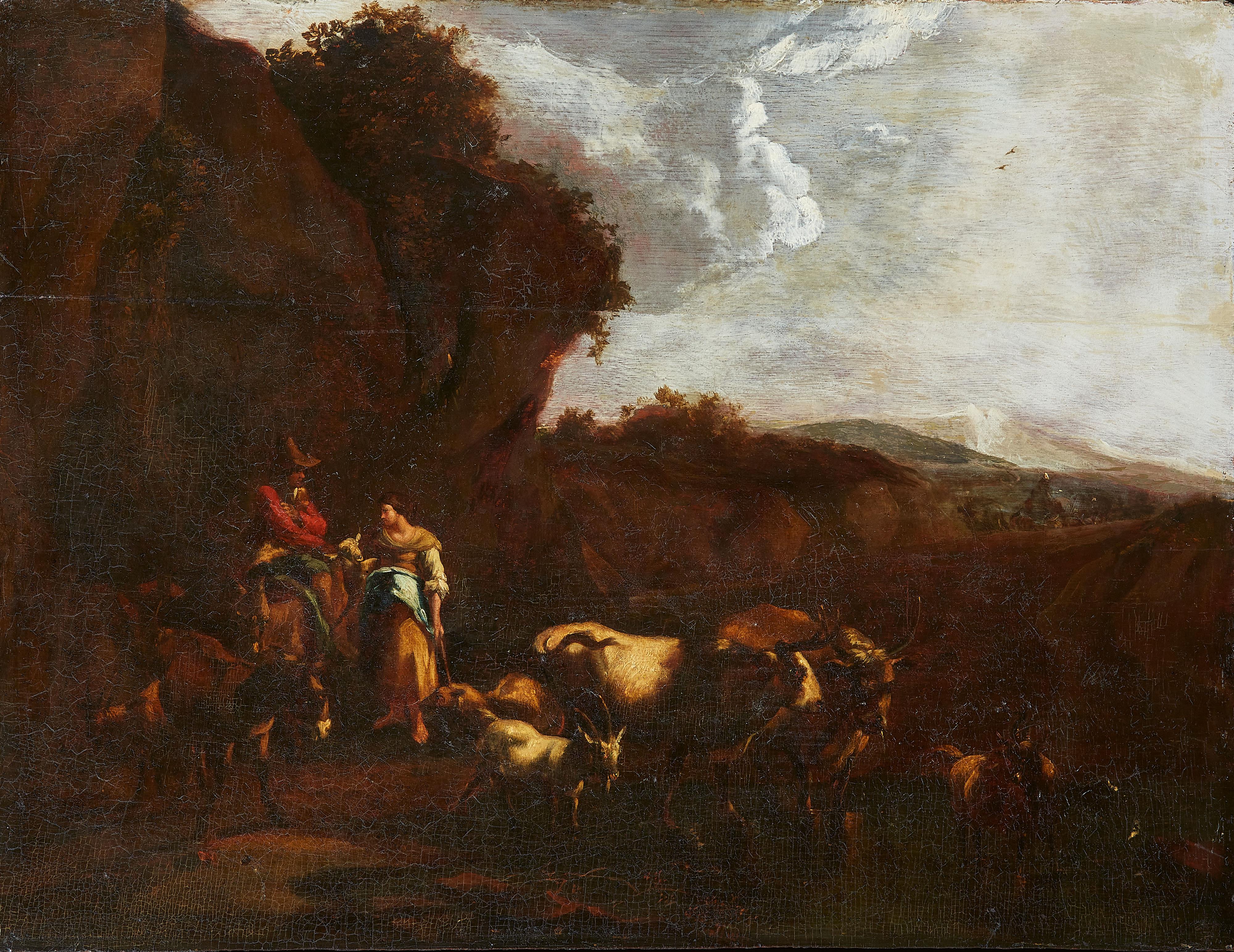 Flemish School 17th century - Landscape with Shepherds and Animals - image-1