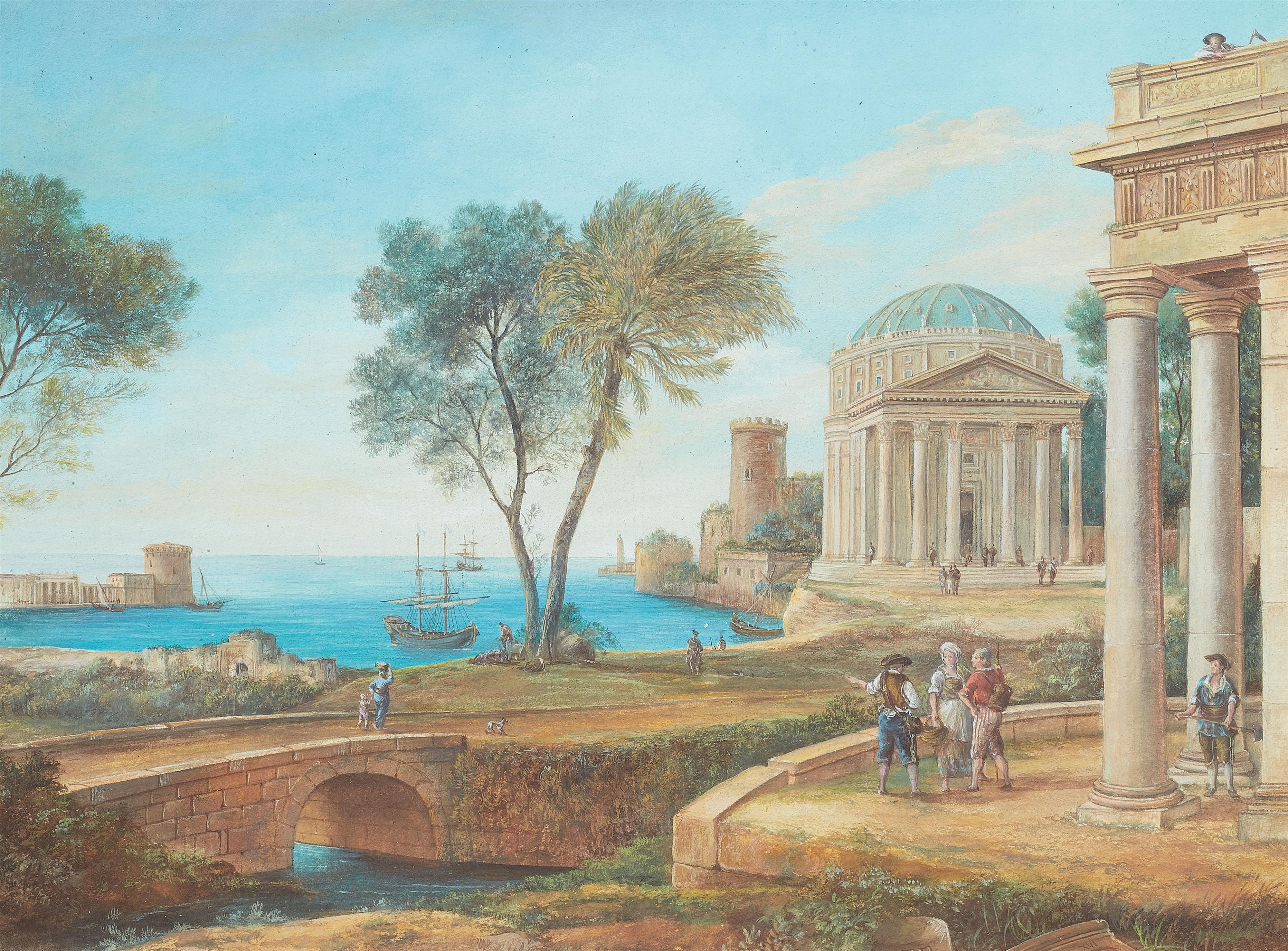 Französischer Meister des 18. Jahrhunderts - Zwei Hafenszenen mit antiken Bauten - image-1