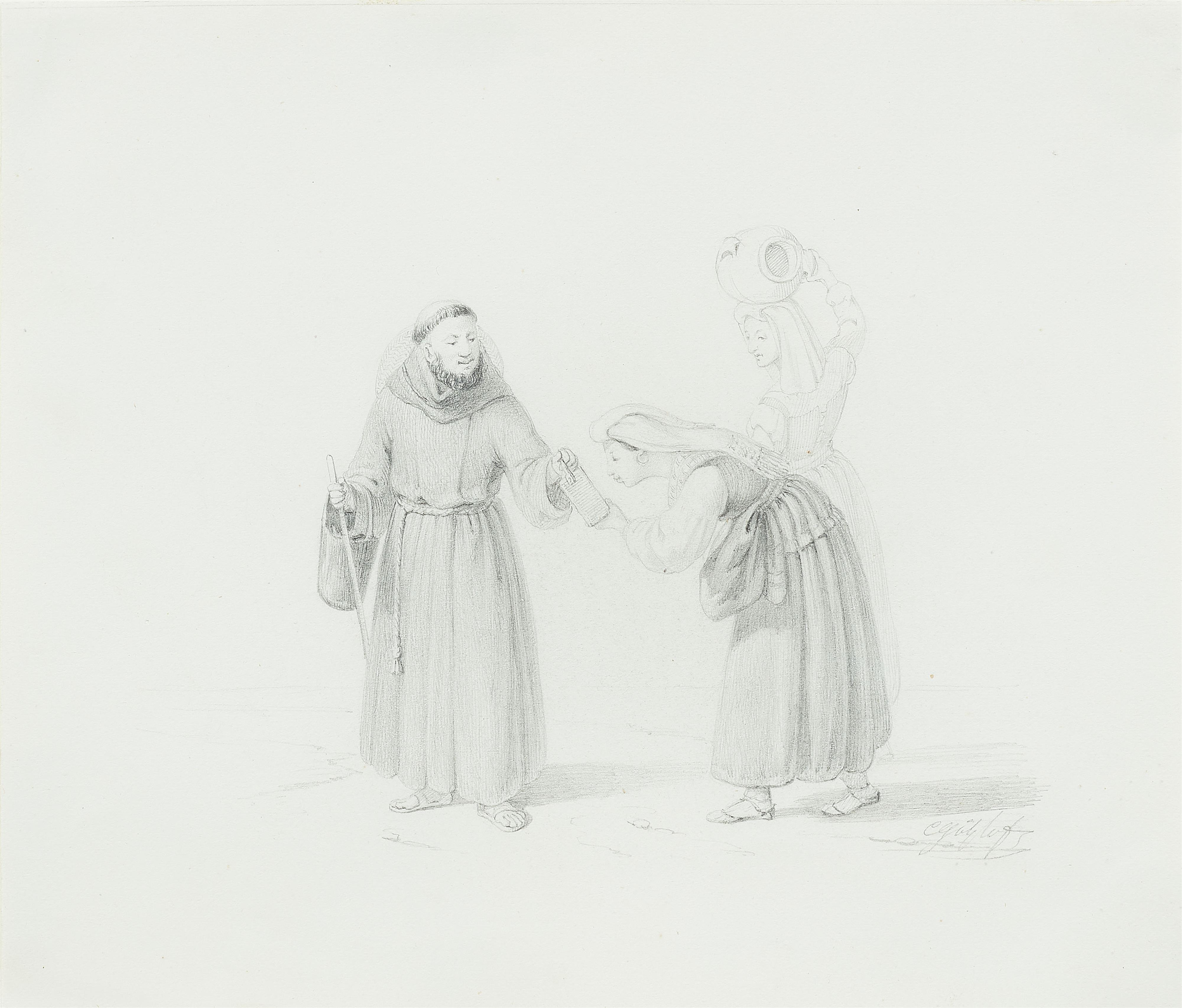 Carl Wilhelm Götzloff - Monk and two peasant women - image-1