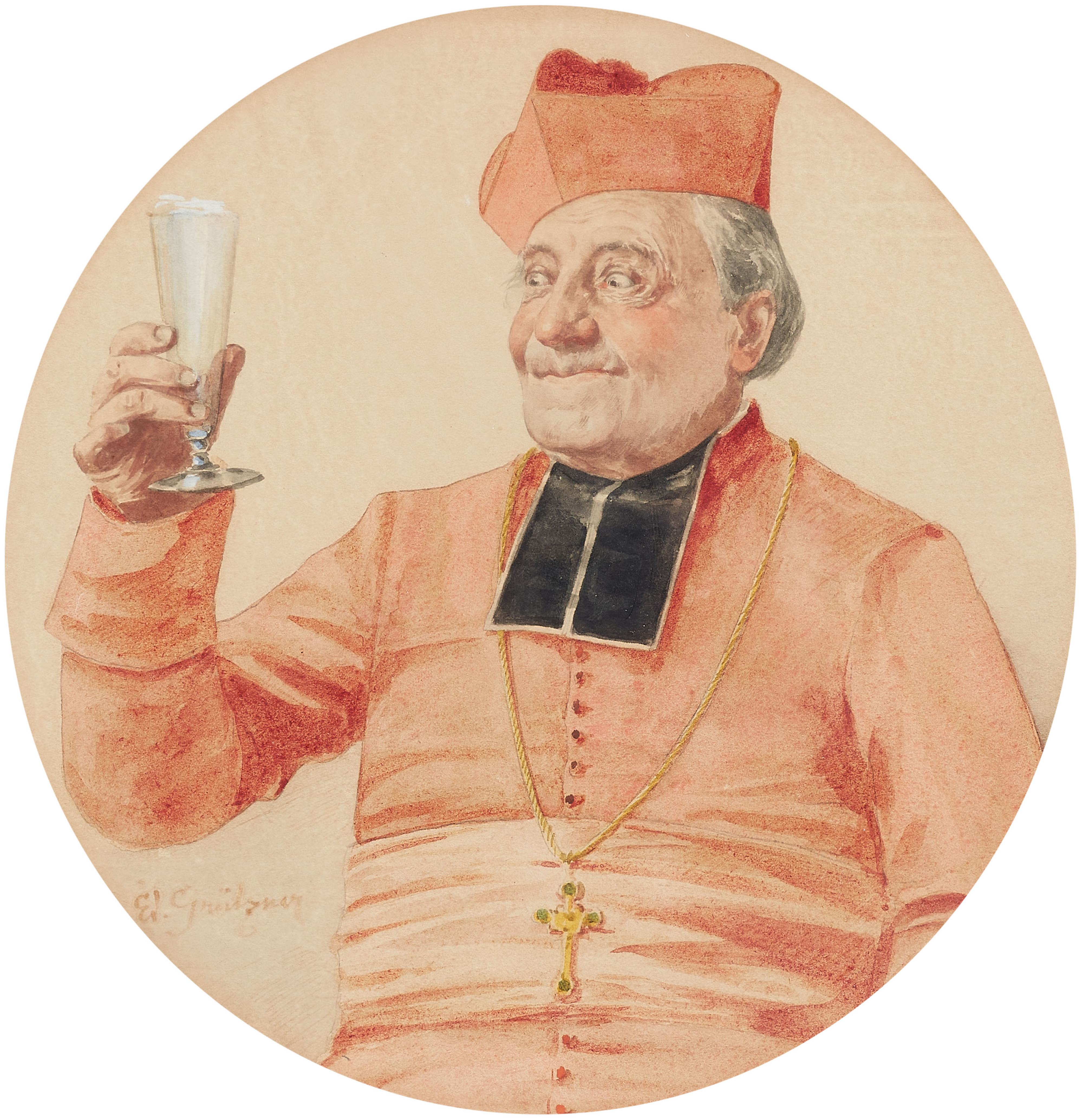 Eduard von Grützner - Cardinal with a raised glass - image-1