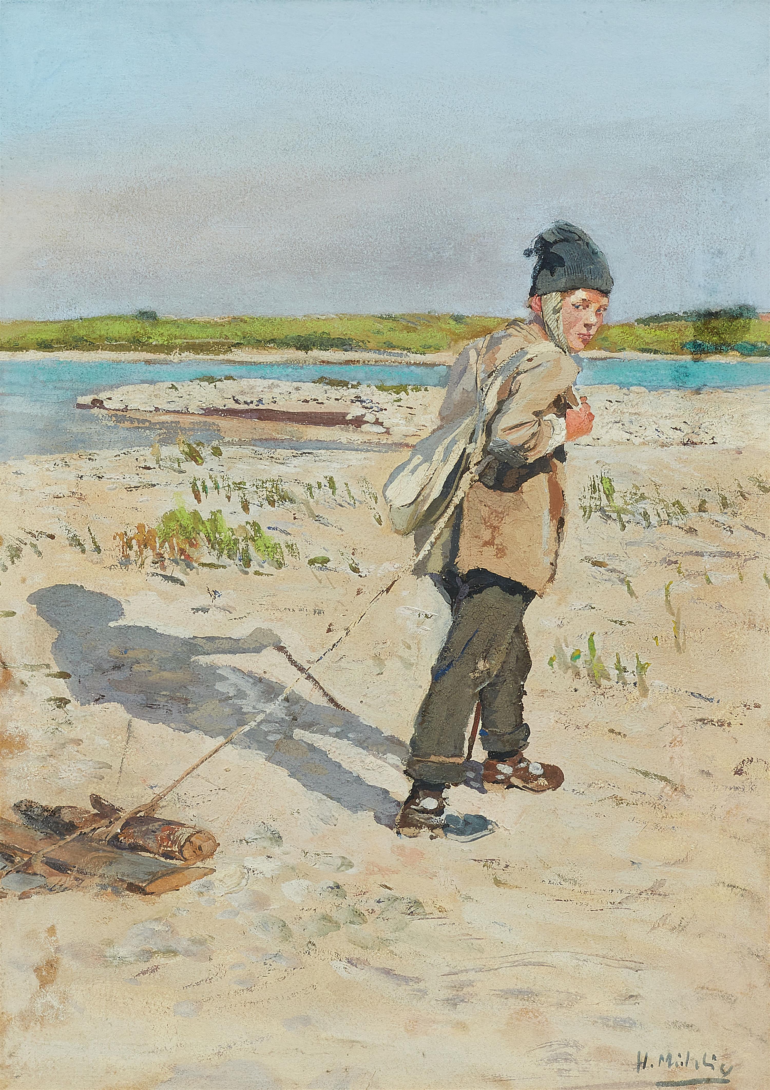 Hugo Mühlig - Young boy collecting wood - image-1