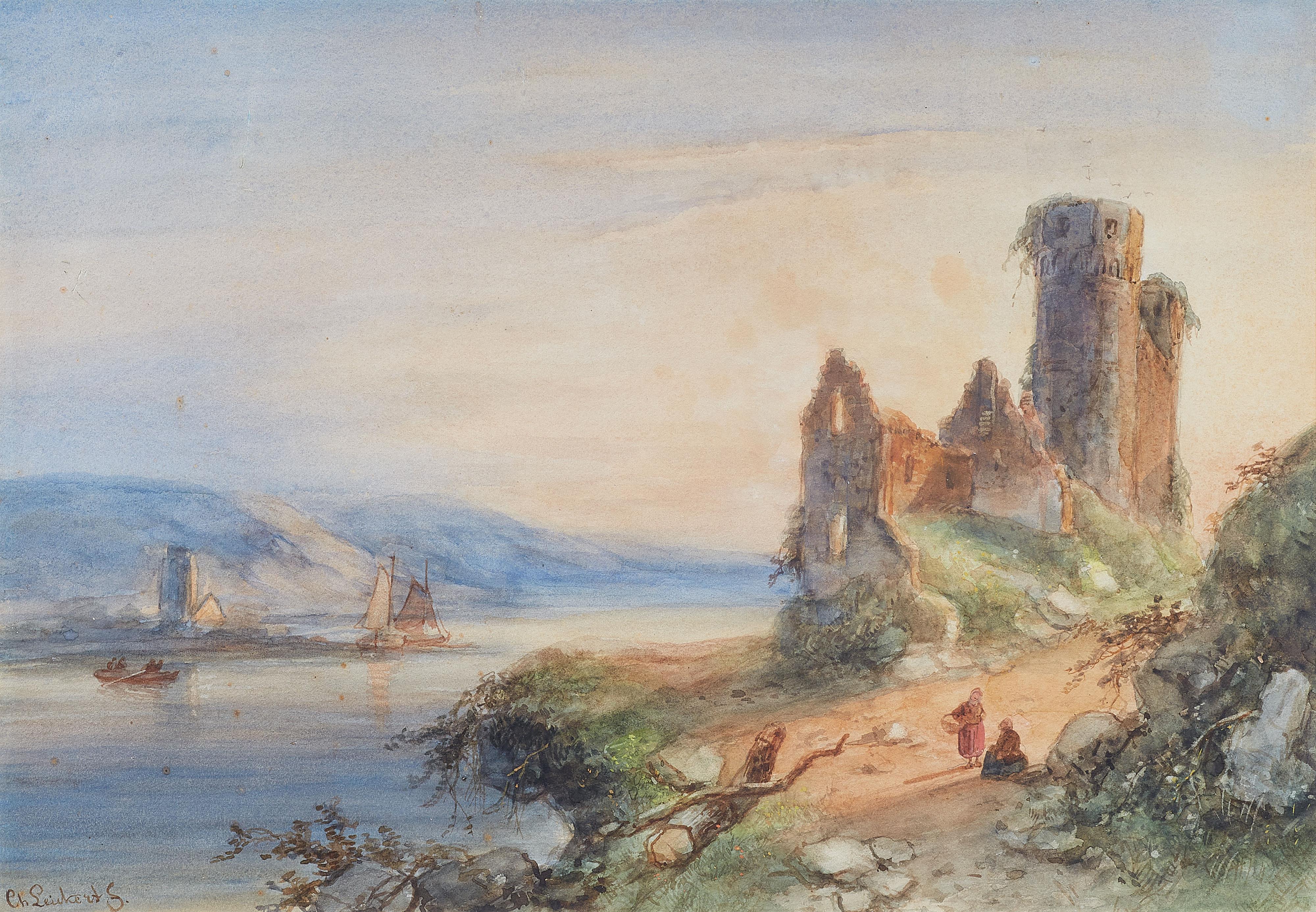 Charles Leickert - Rhine Landscape with Castle Ruin - image-1