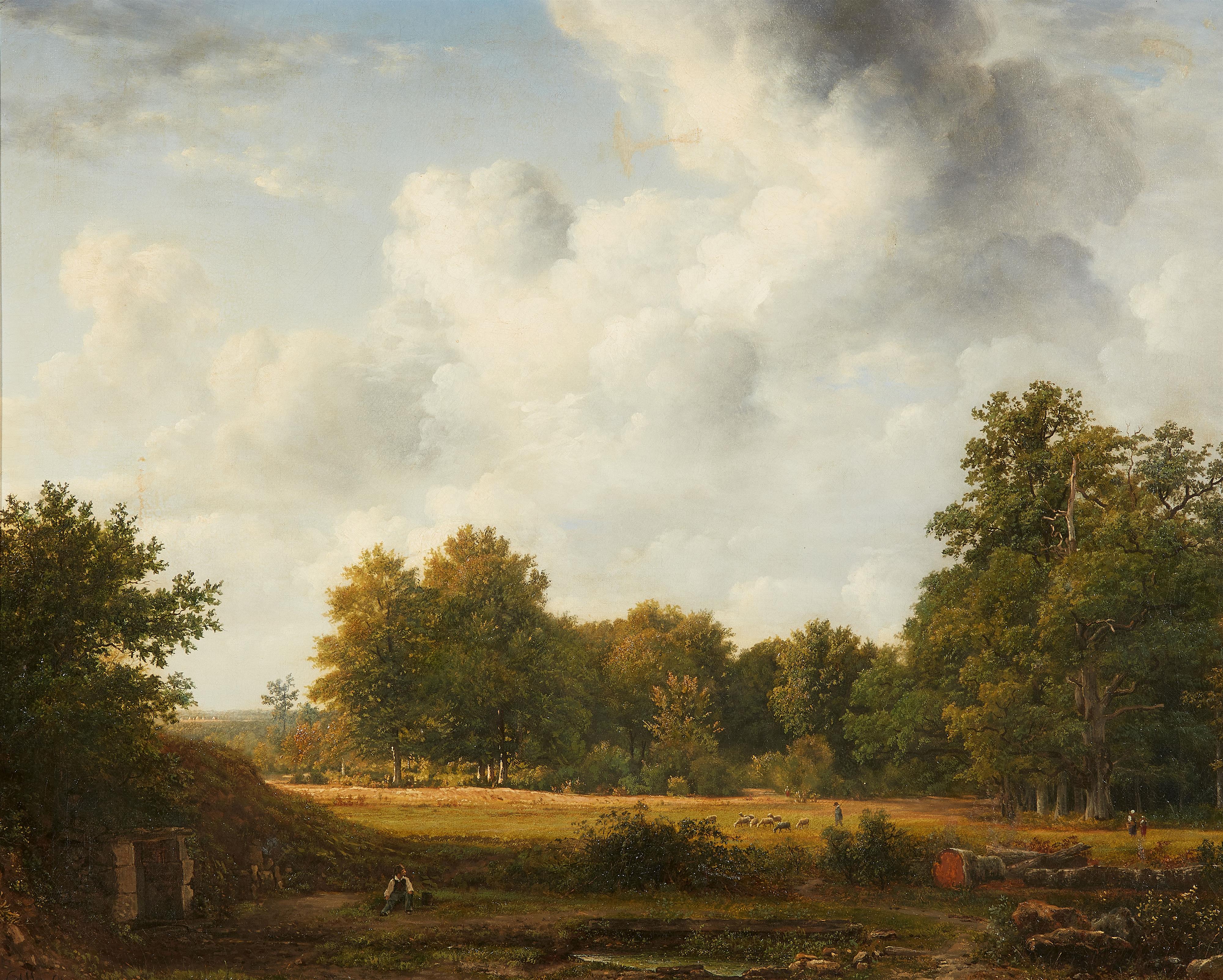 Georg Jacob Johannes van Os - Große baumbestandene Landschaft mit Hirten und Schafen - image-1