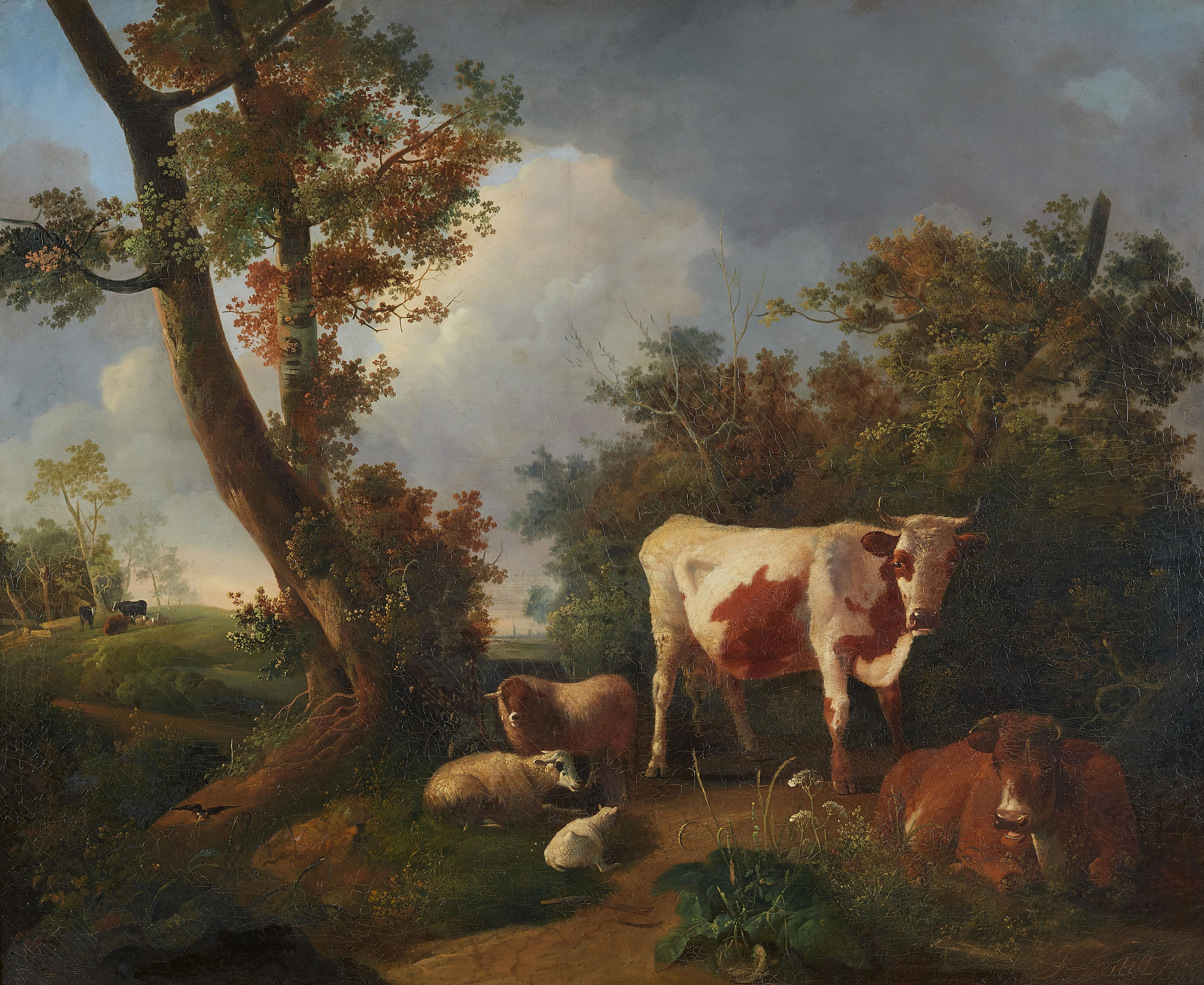 Jan III Kobell - Landscape with Cattle and Sheep - image-1