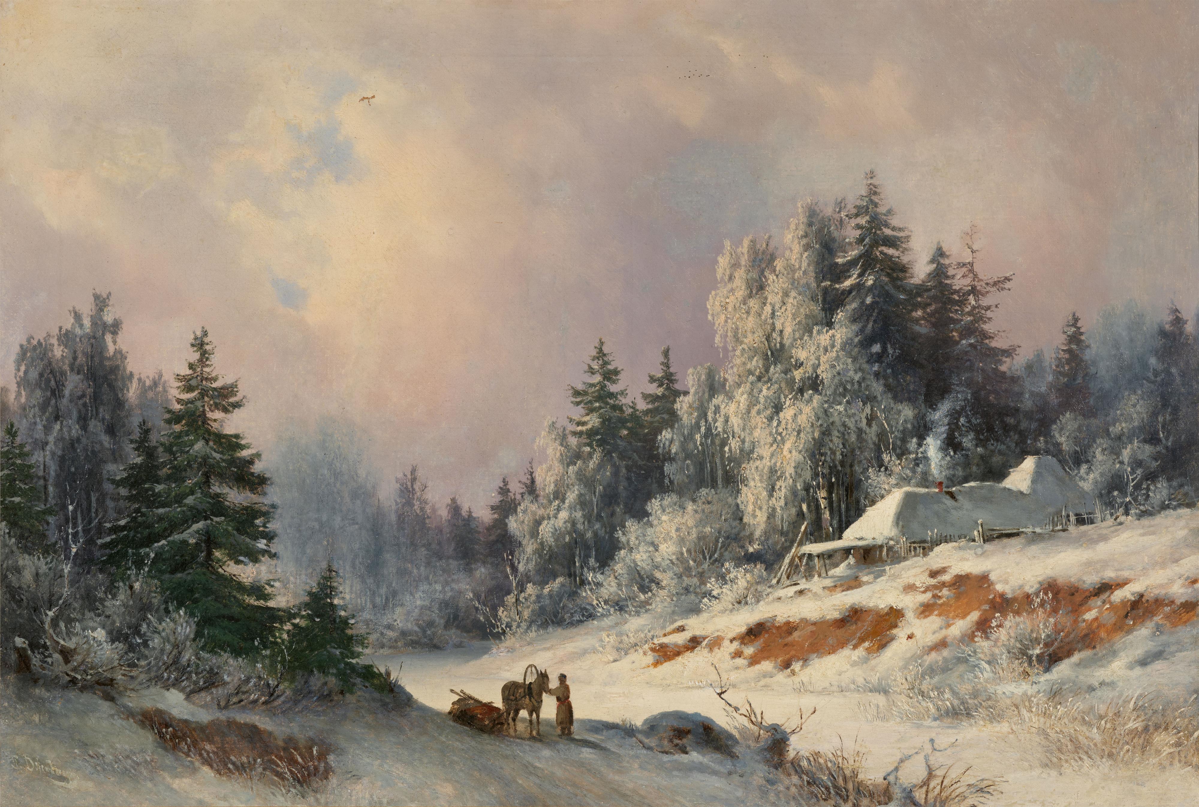 Pavel Pavlovich Dshogin - Winter Landscape with a Wood Collector - image-1