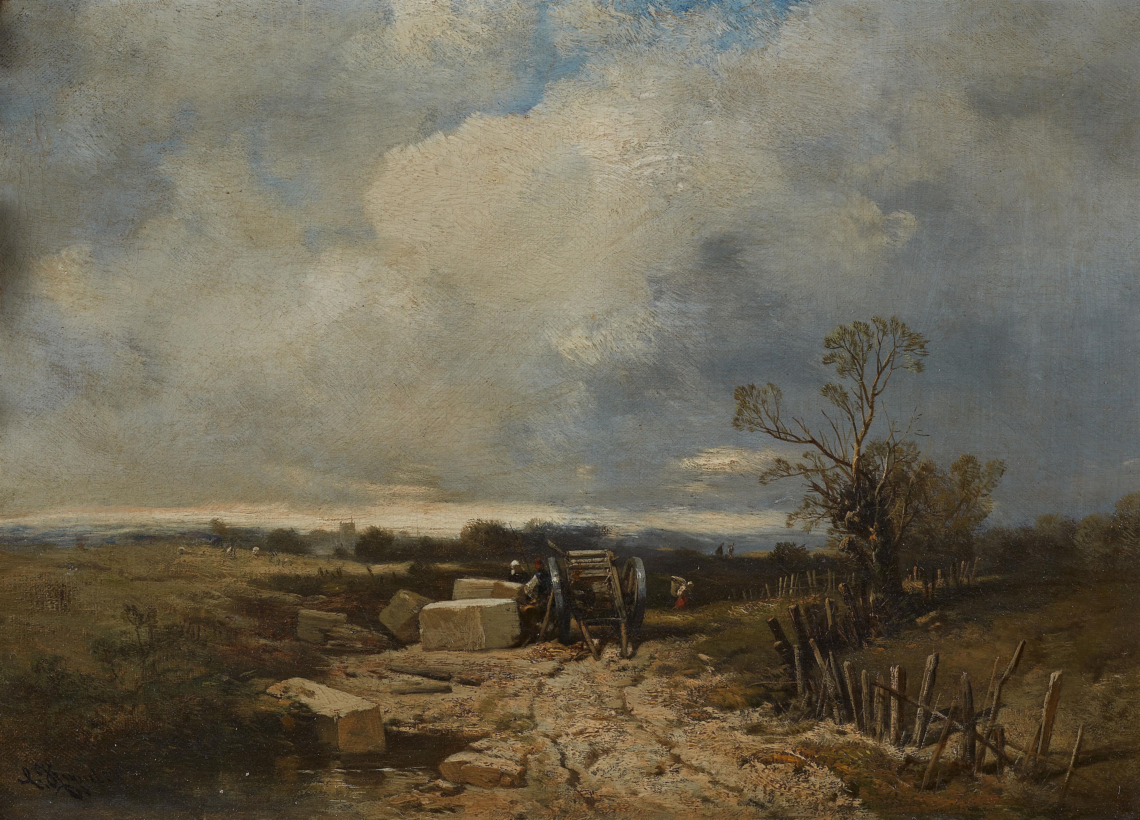 Charles Hoguet - Landschaft mit Fuhrwerk und großen Steinblöcken - image-1