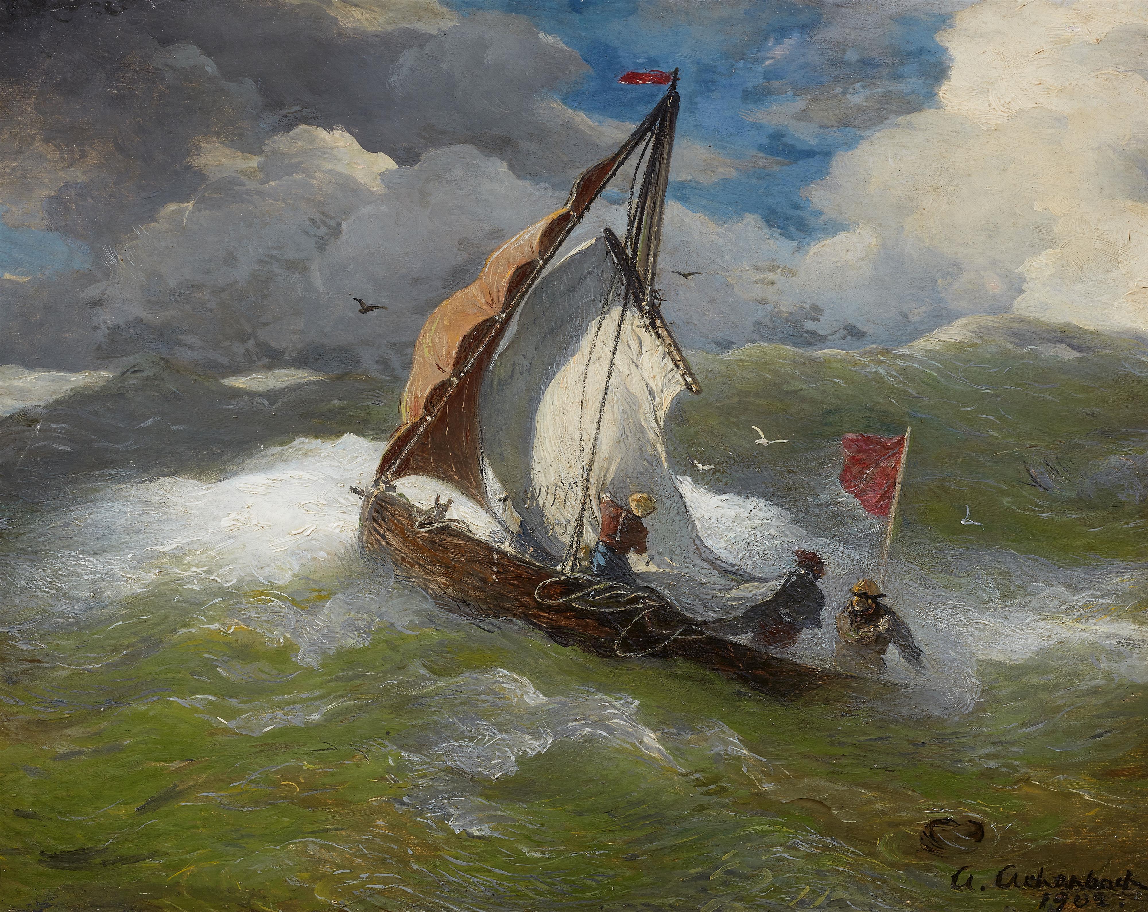 Andreas Achenbach - A Fishing Boat on Rough Seas - image-1