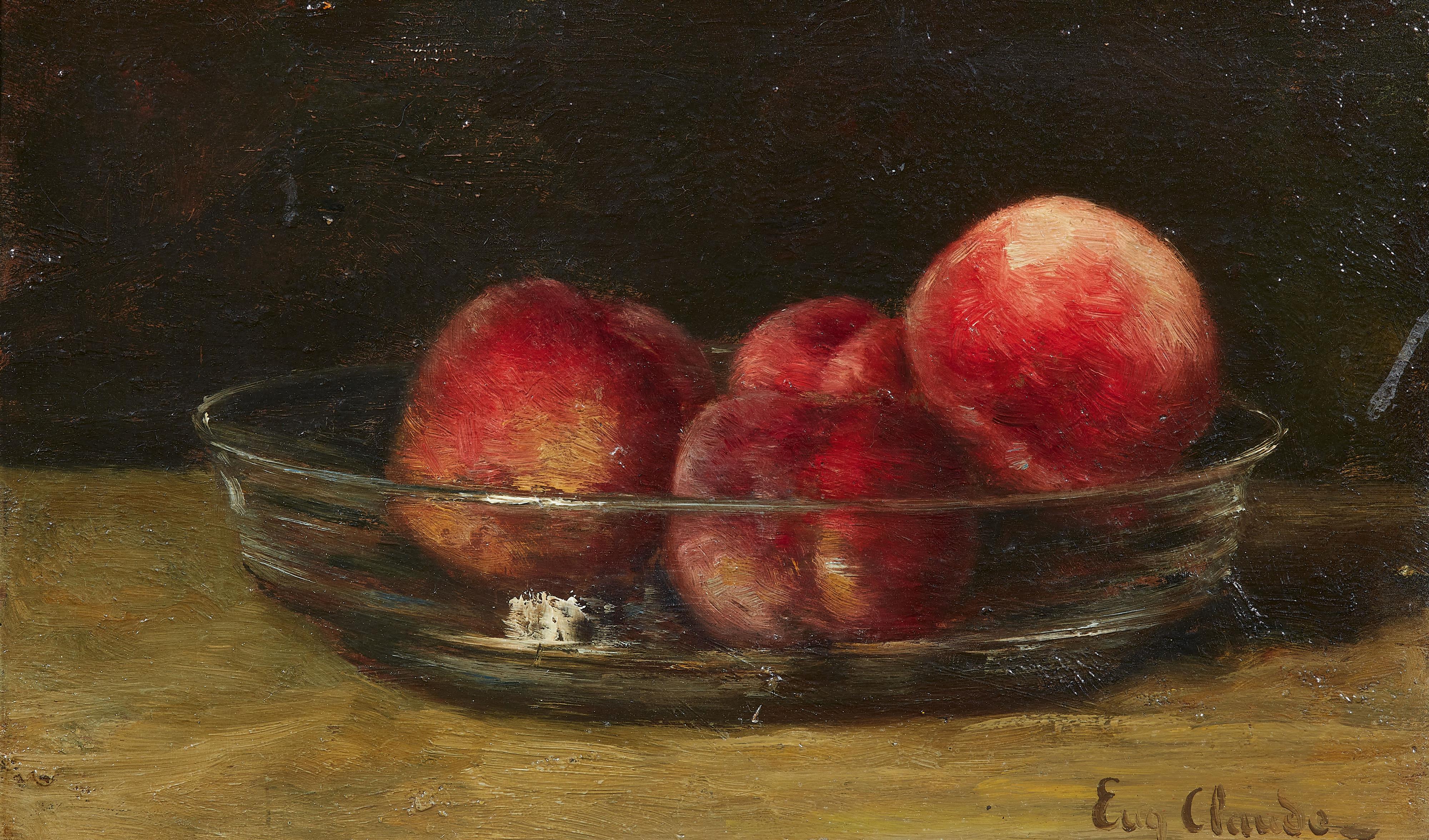Eugen Claude - Früchtestillleben mit Pfirsichen in einer Glasschale - image-1