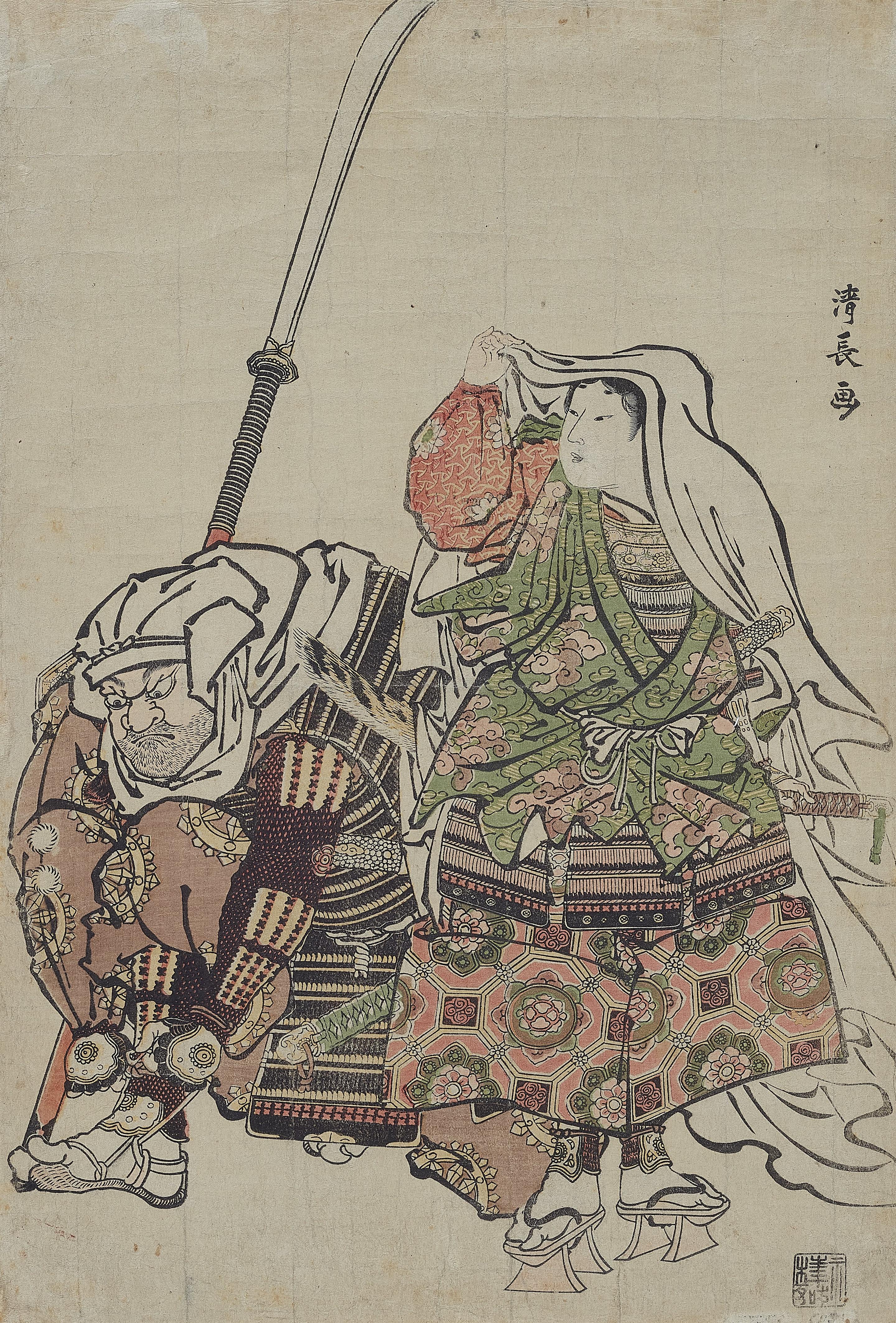 Torii Kiyonaga - Ushiwakamaru und Benkei in einer Mondnacht - image-2