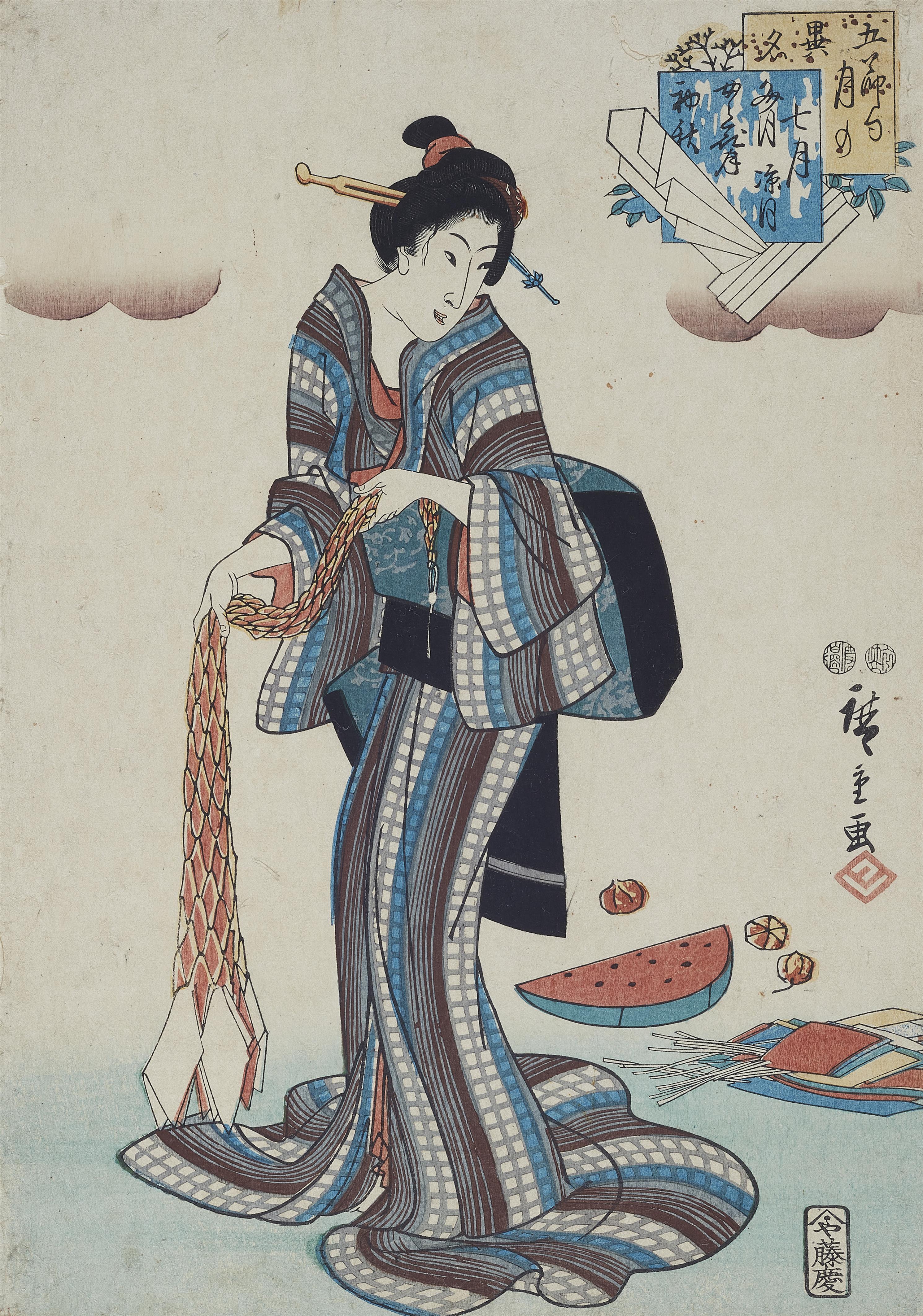 Utagawa Hiroshige - Junge Frau bei der Vorbereitung des Tanabata-Festes - image-1