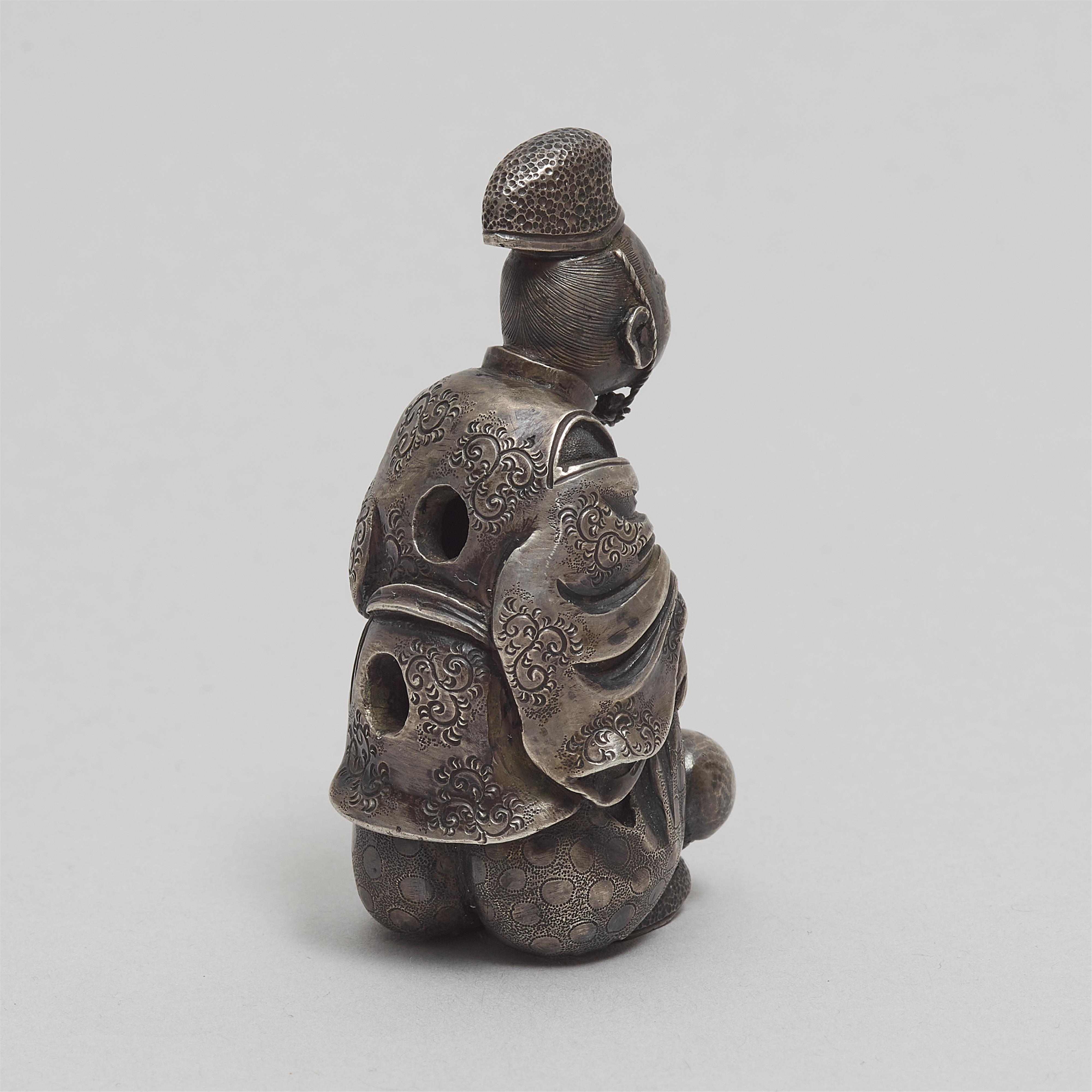 A silver netsuke of courtier playing foot ball. 19th century - image-6
