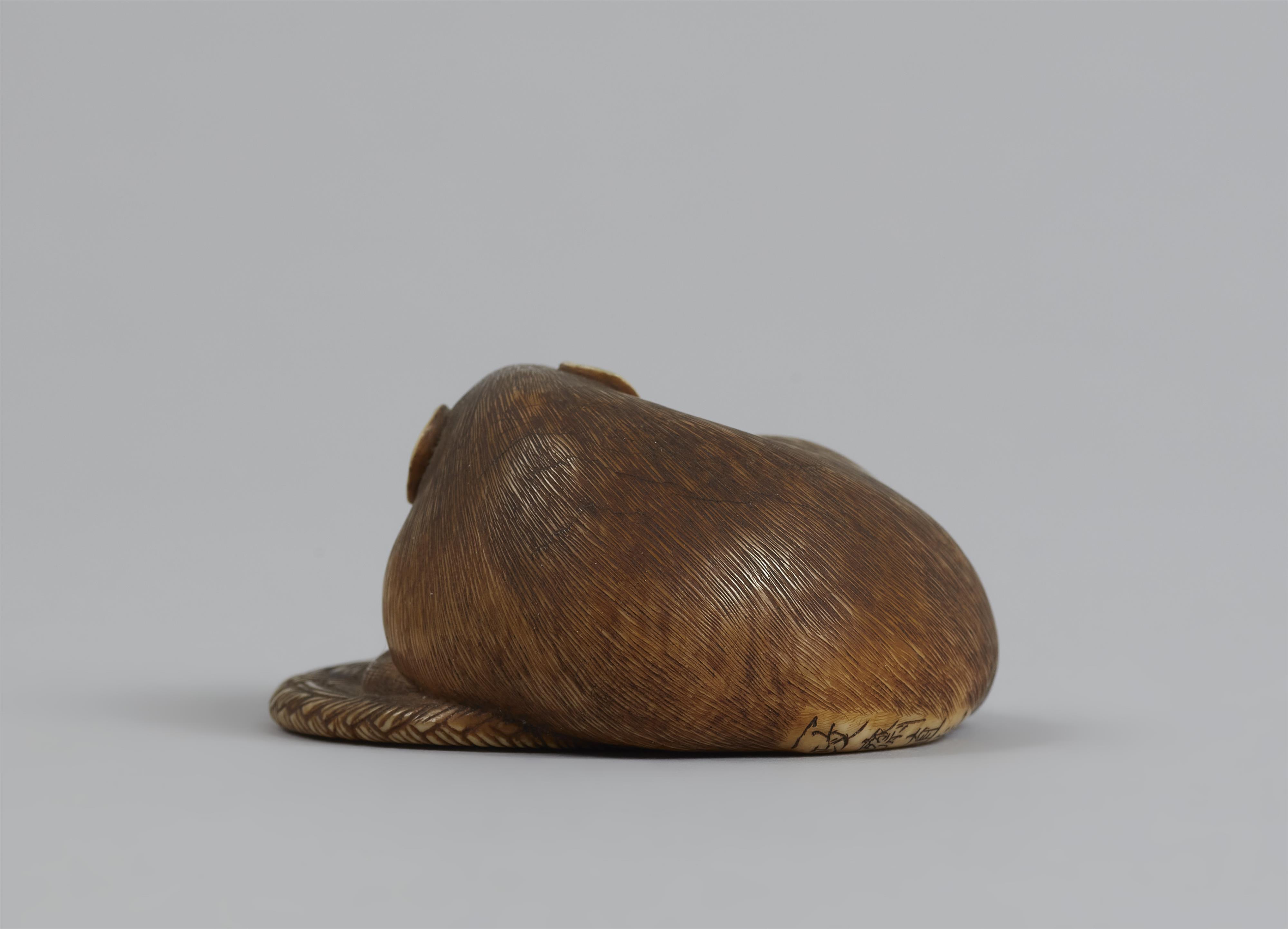 Netsuke einer großen Ratte auf einem geflochtenen Kissen. Elfenbein. Um 1900 - image-5