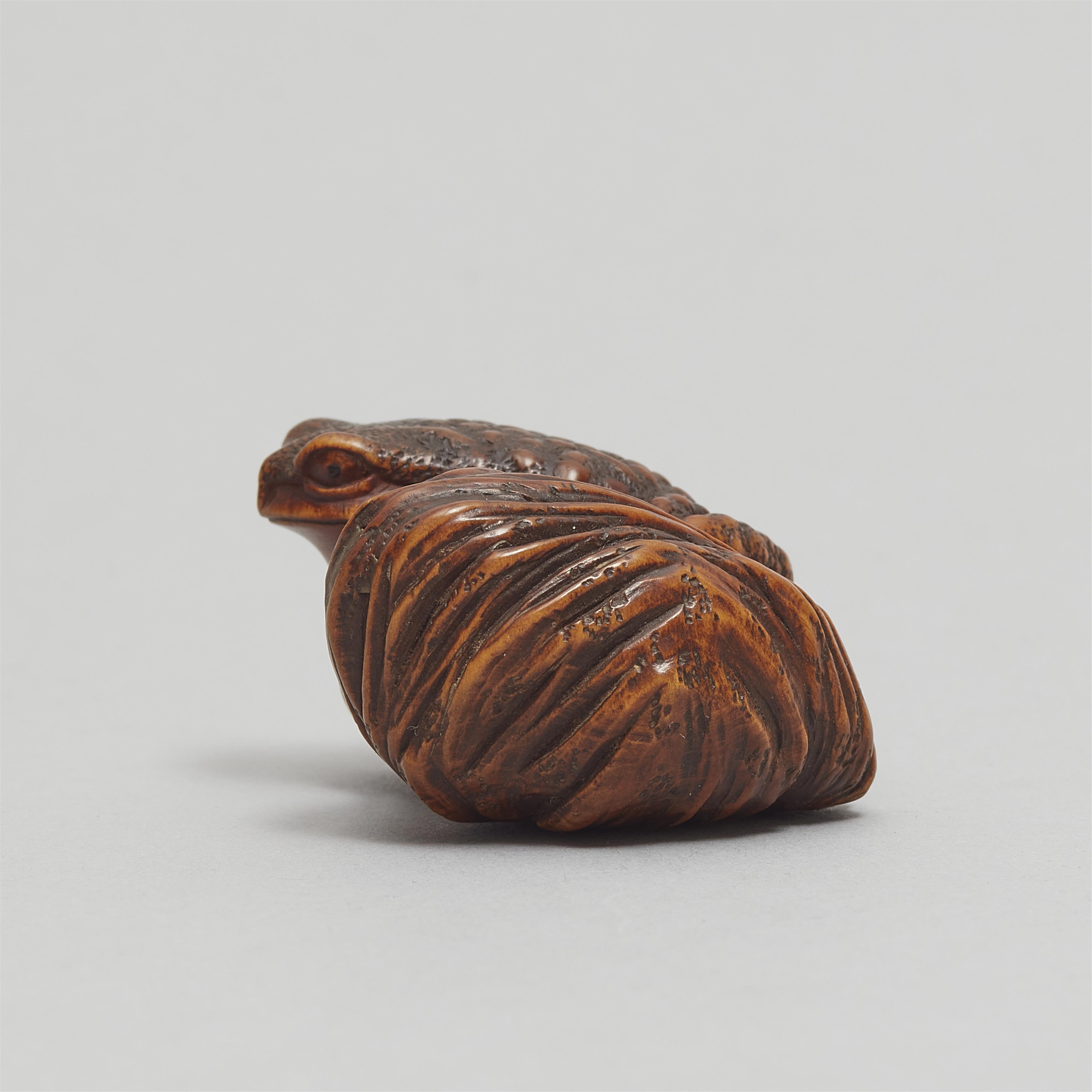 An Ise-Yamada boxwood netsuke of a toad next to a rock. 19th century - image-6