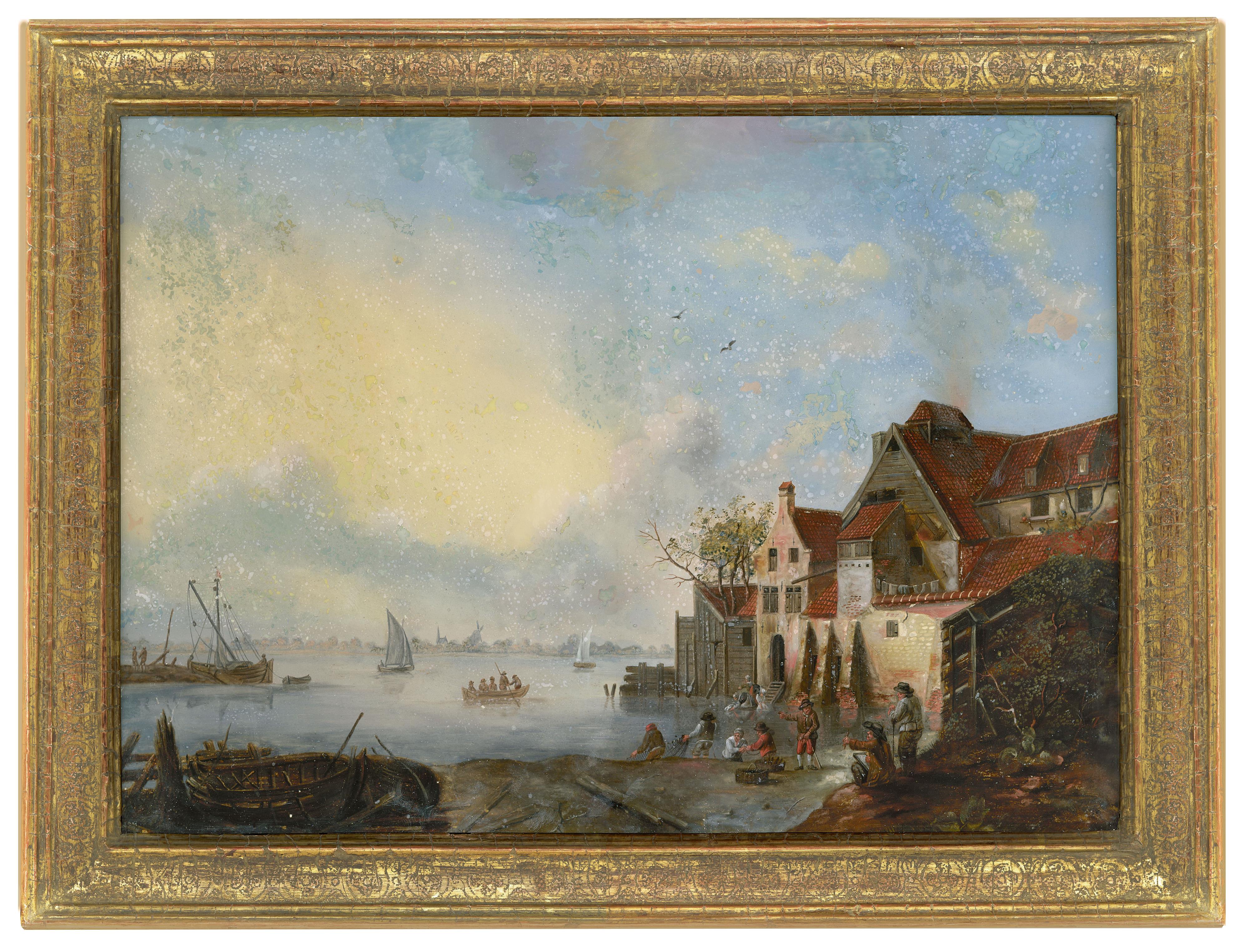 Ansicht einer niederländischen Stadt am Wasser
Niederlande, wohl nach einem Motiv von Aelbert Cuyp, Ende 17. / frühes 18. Jh. - image-1