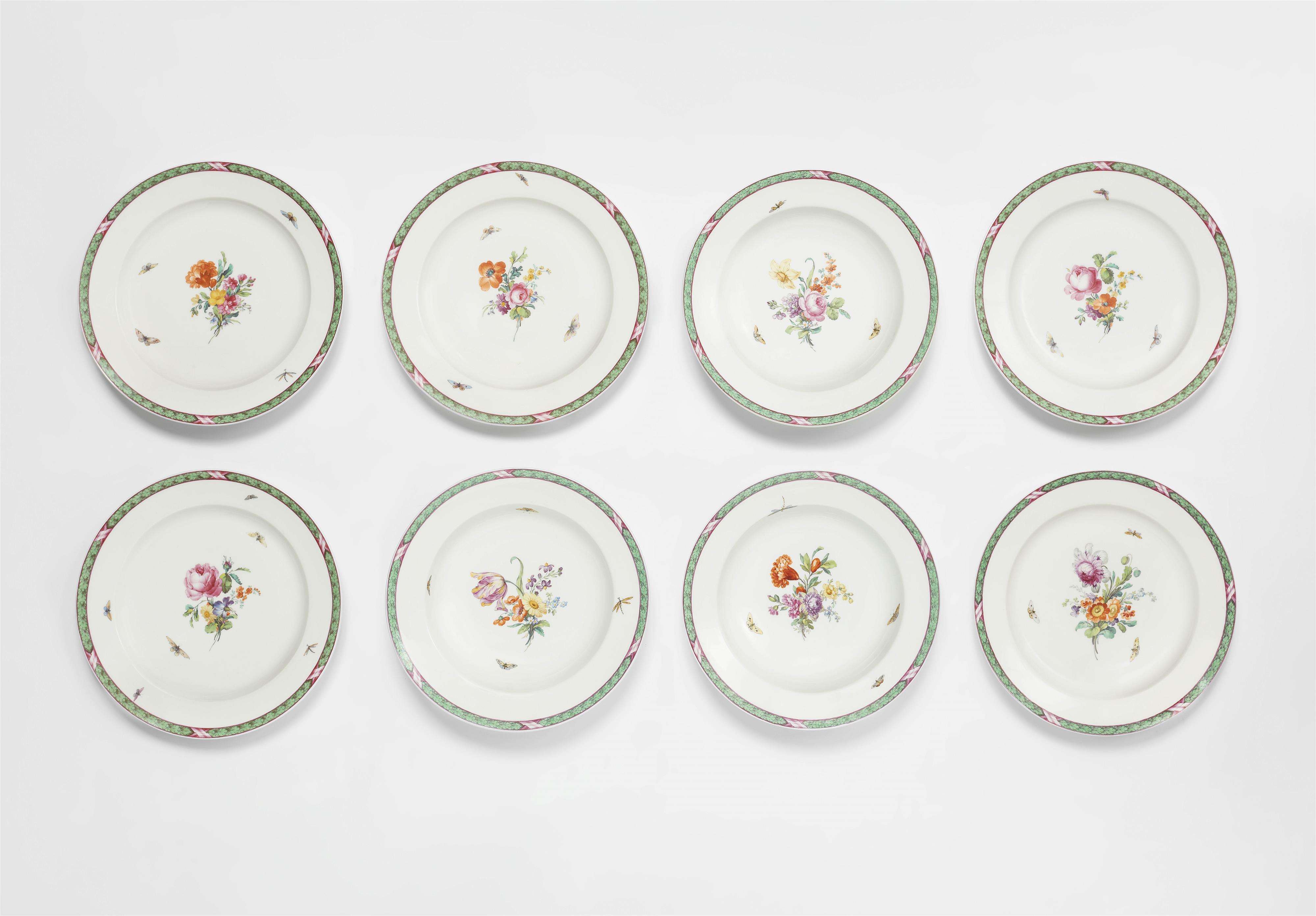Five Berlin KPM porcelain dinner plates and three soup bowls from a service with oak leaf borders - image-1