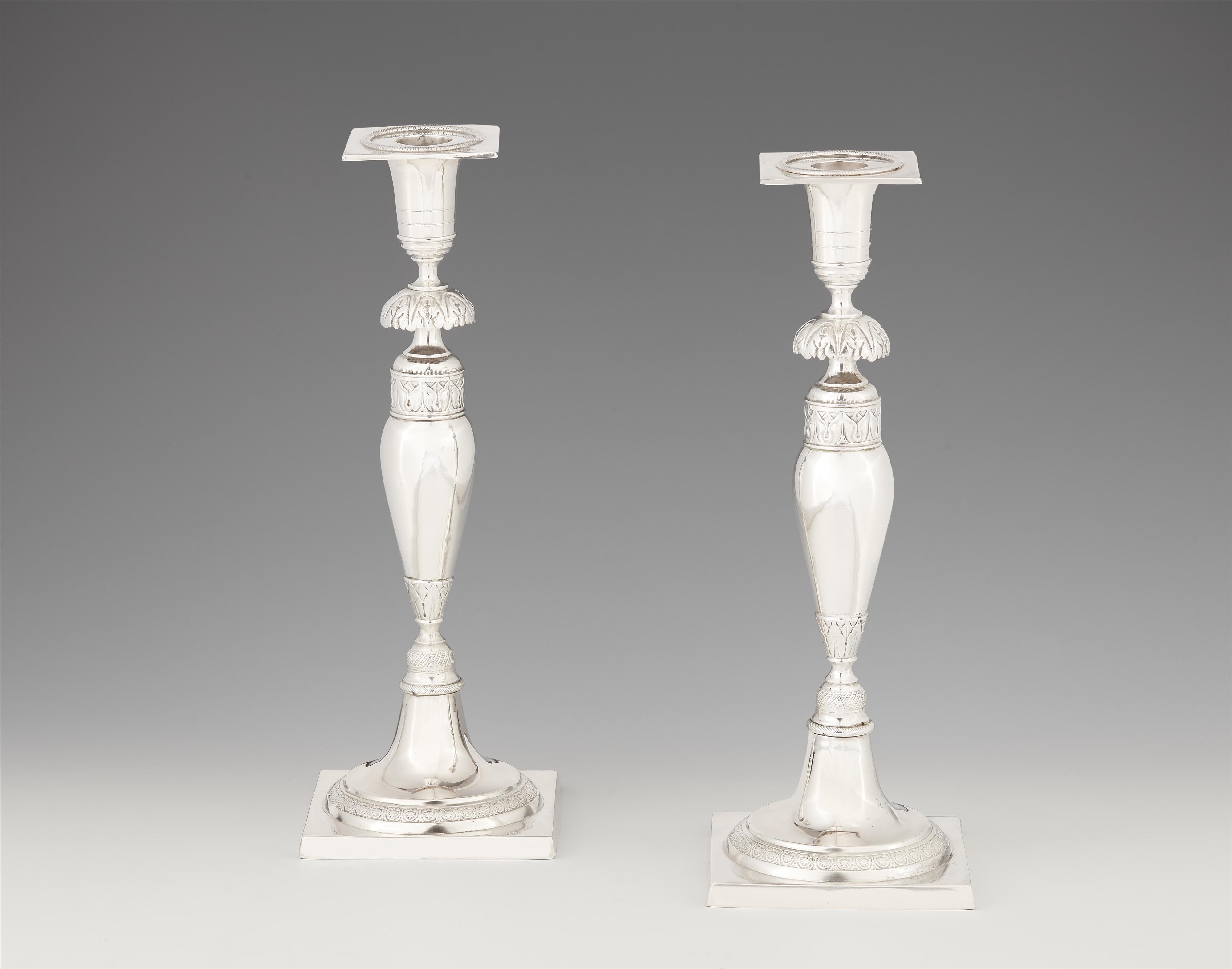 A pair of Biedermeier silver candlesticks - image-1