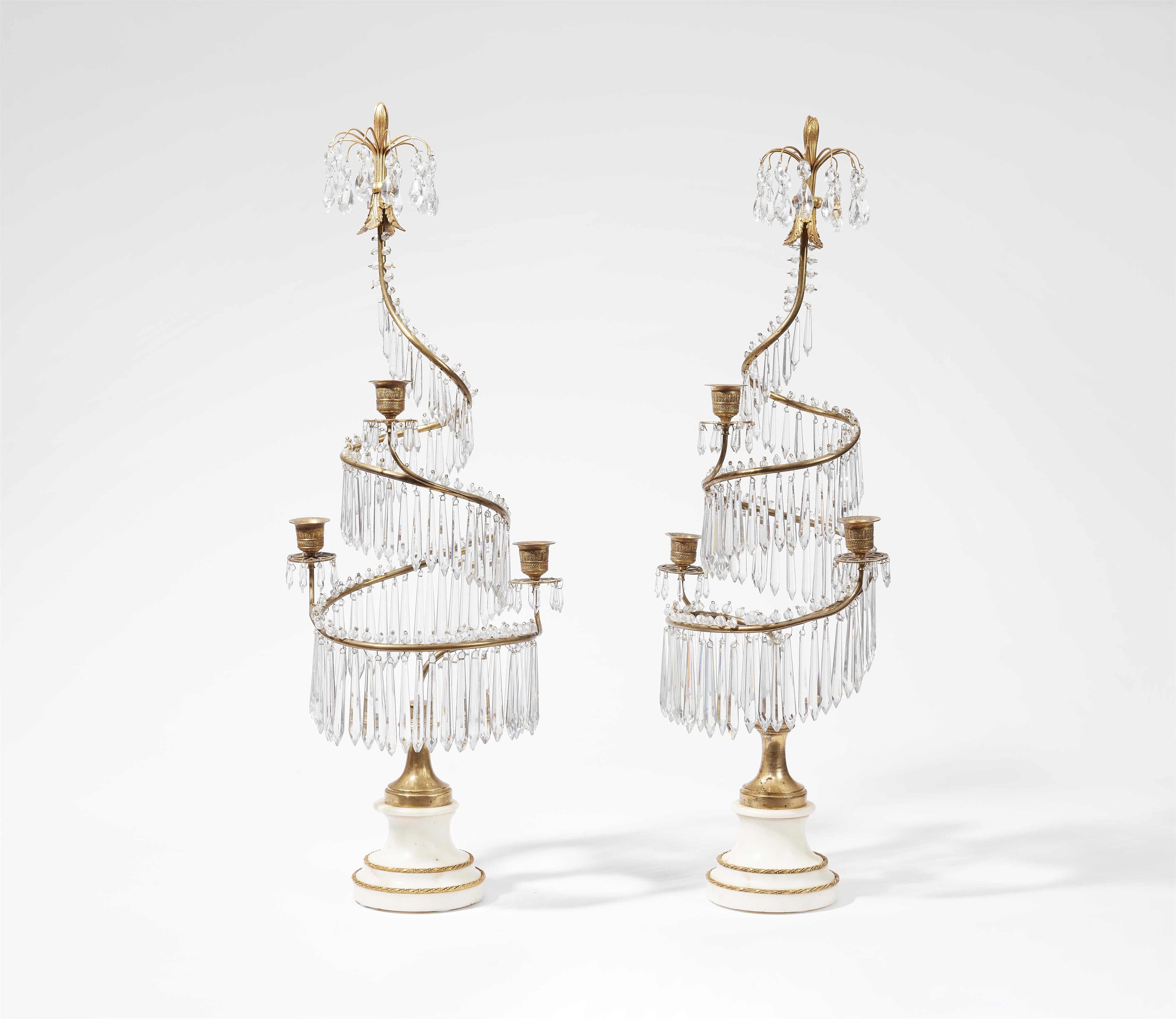 A pair of three-flame bronze candelabra - image-1