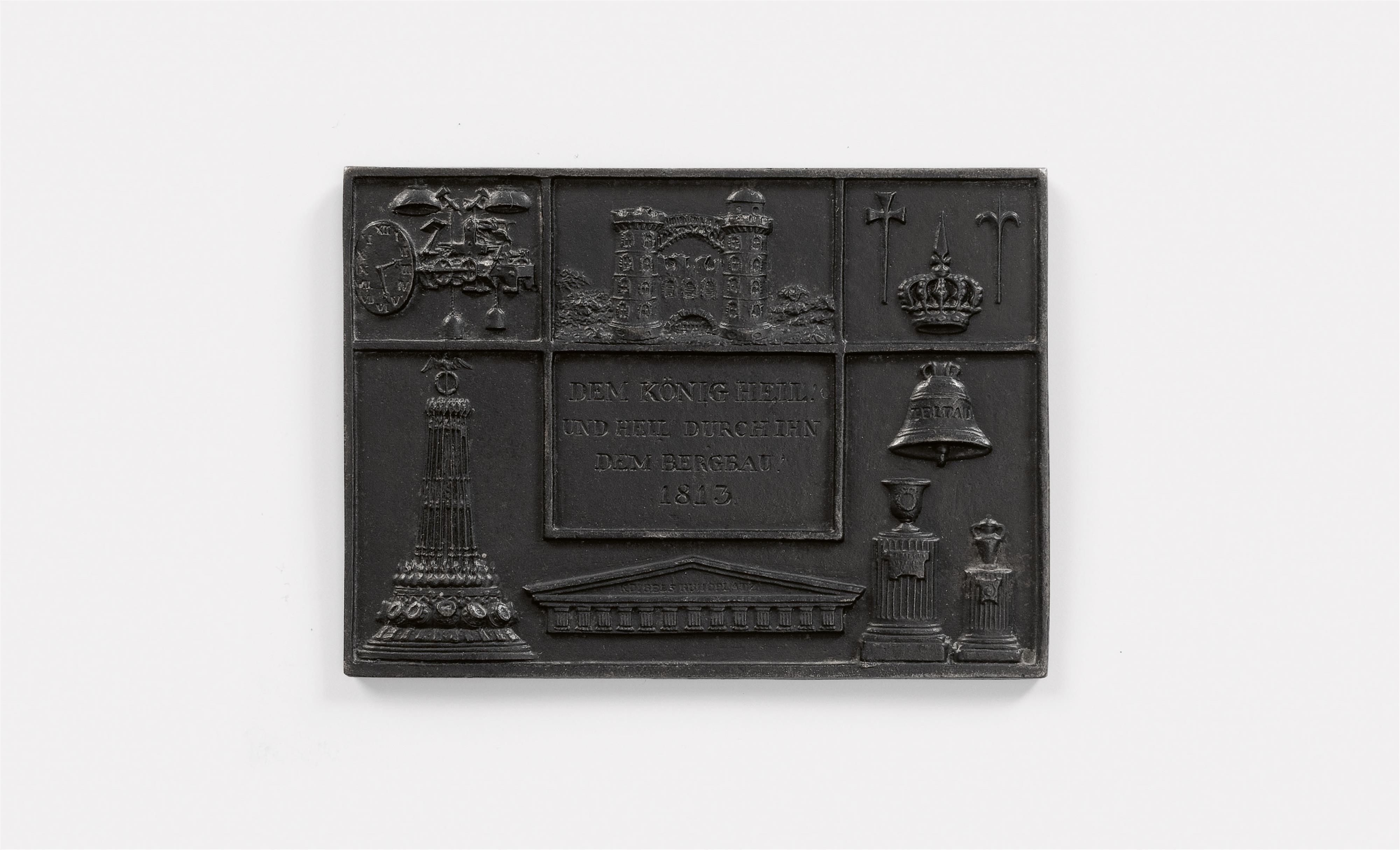 A cast iron New Year's plaque inscribed "DEM KÖNIG HEIL! UND HEIL DURCH IHN DEM BERGBAU! 1813" - image-1