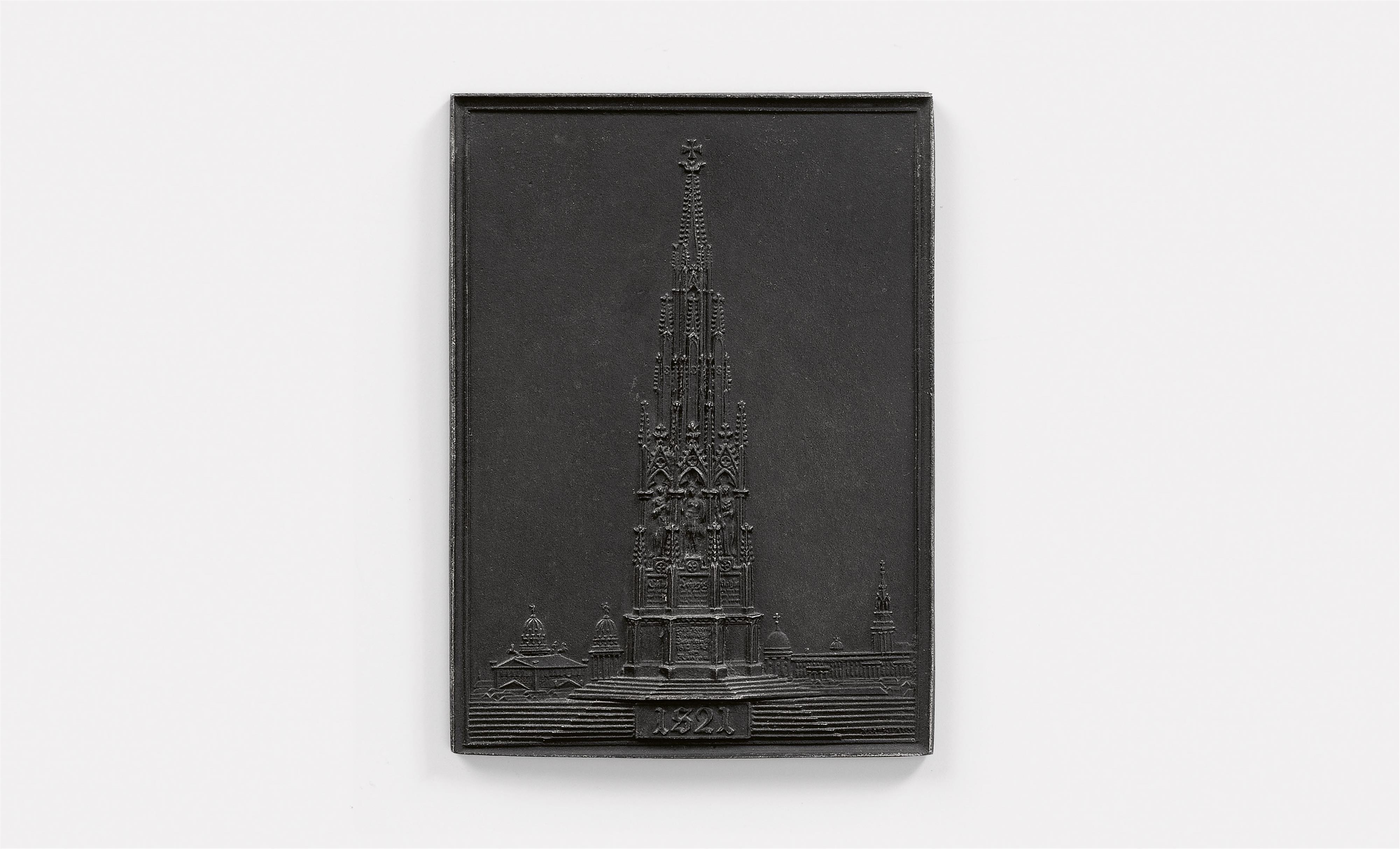 A cast iron New Year's plaque inscribed "1821" with the Kreuzberg memorial - image-1