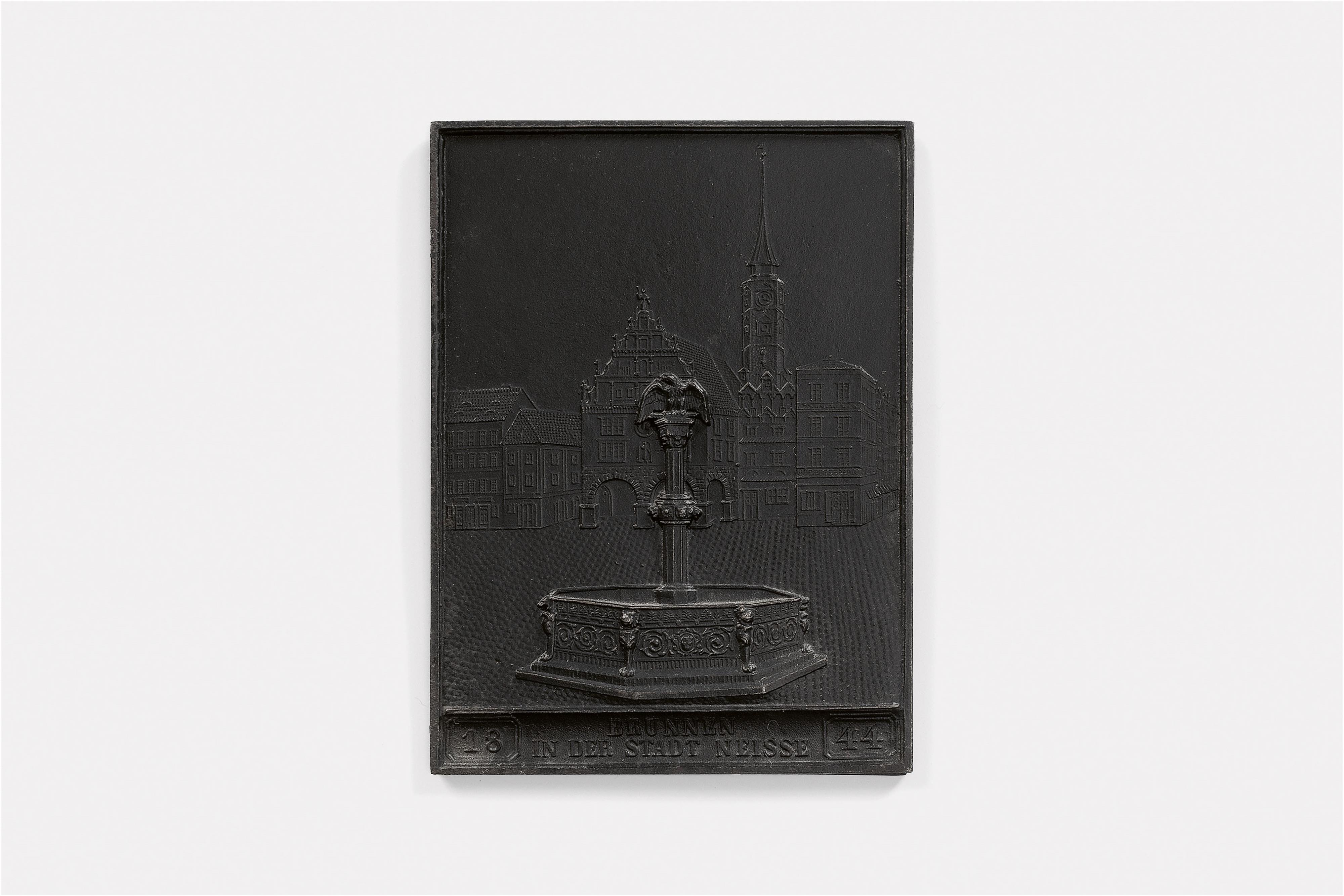 A cast iron New Year's plaque inscribed "1844 BRUNNEN IN DER STADT NEISSE" - image-1
