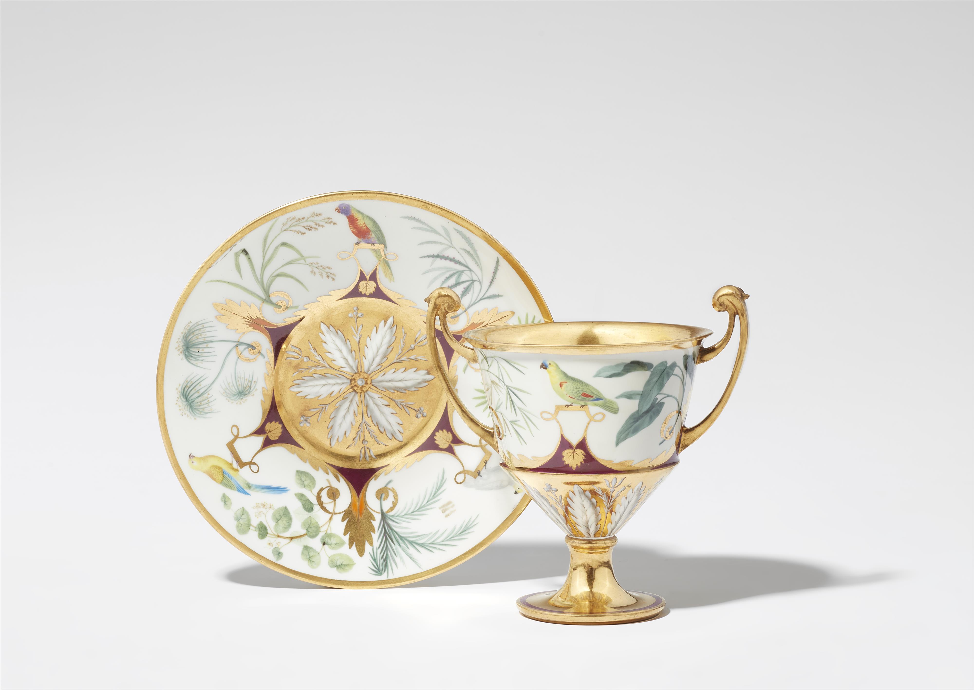 A Royal Vienna porcelain vase and saucer with parrot motifs - image-1