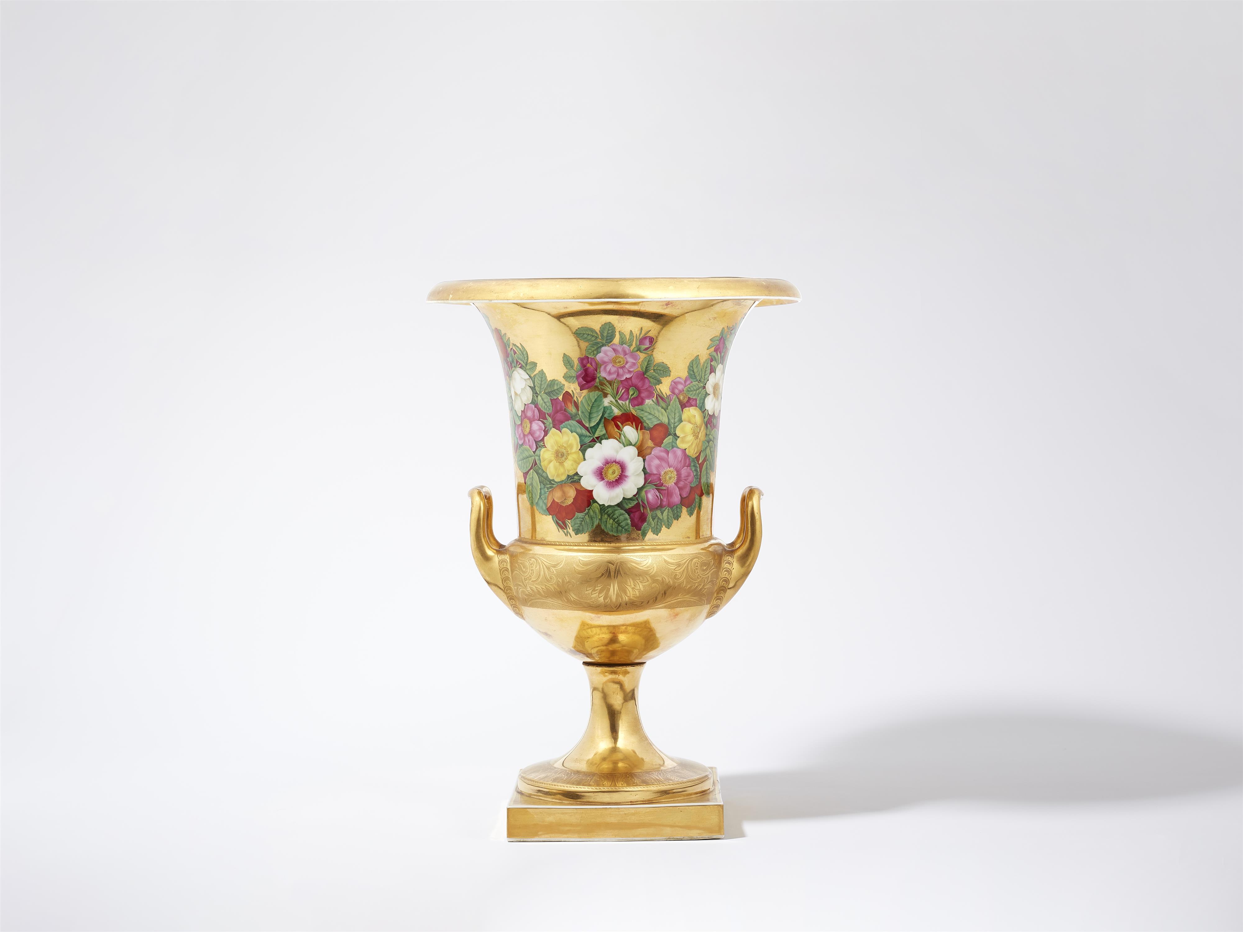 A Berlin KPM porcelain krater-form vase with rose garlands - image-2