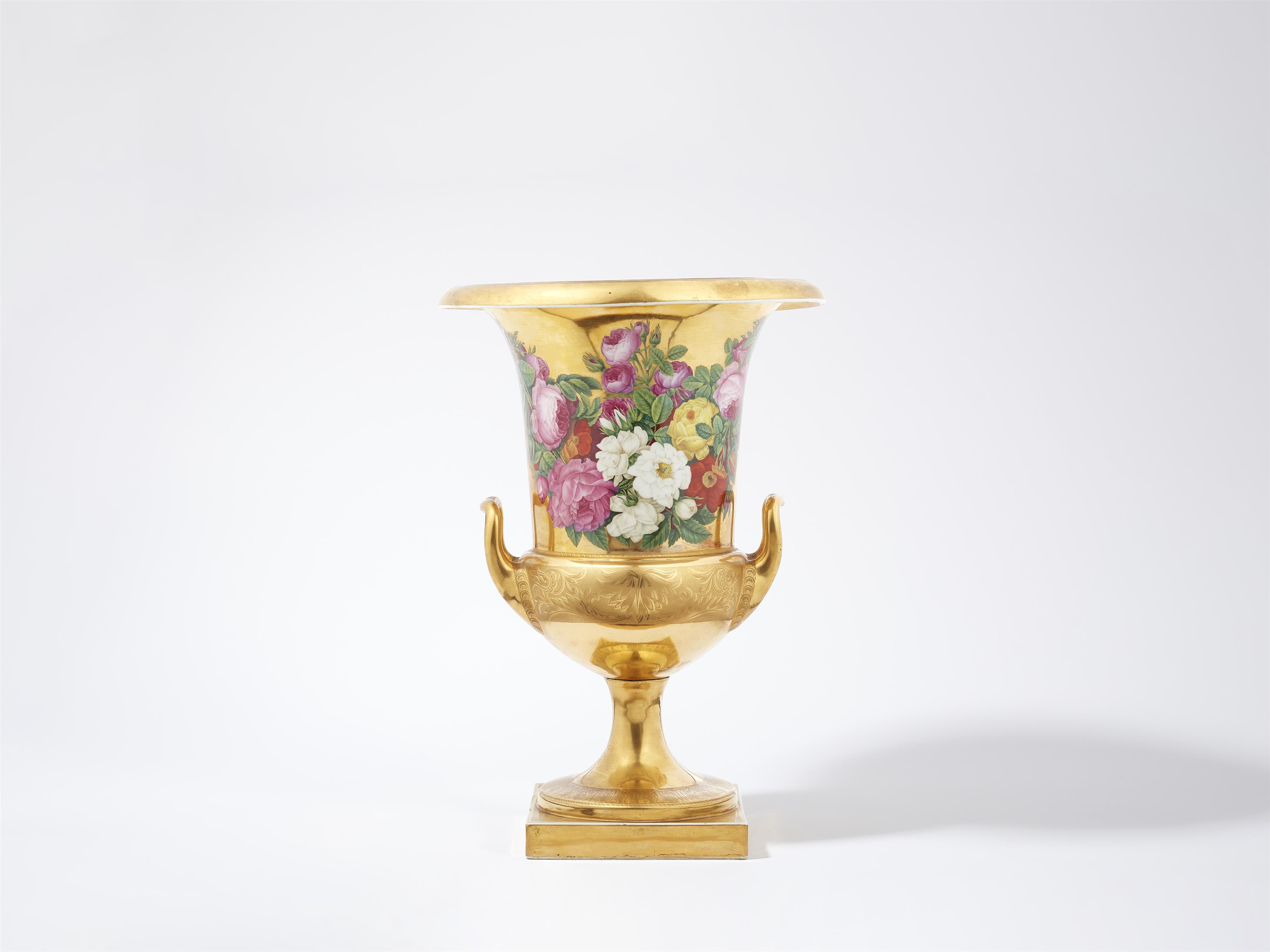 A Berlin KPM porcelain krater-form vase with rose garlands - image-1