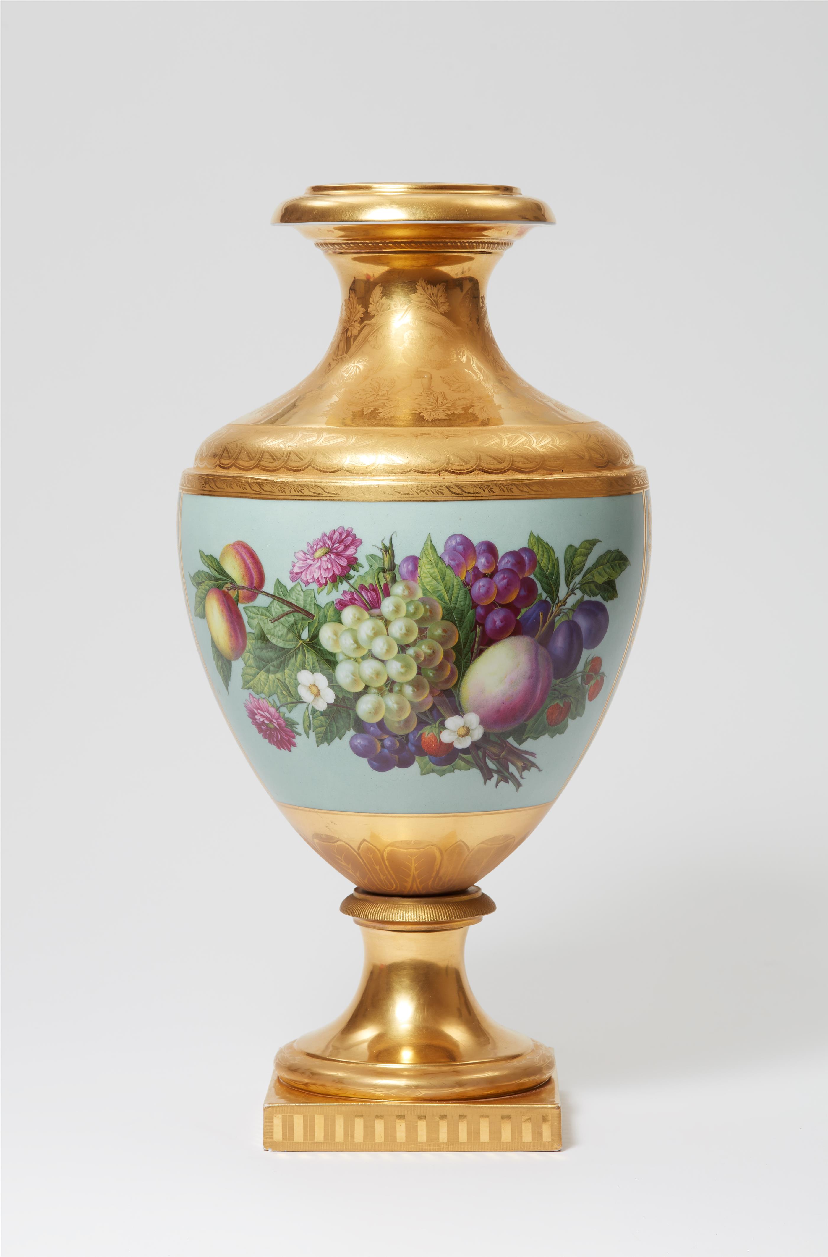 A Berlin KPM porcelain "Munich" vase with flowers and fruit - image-2