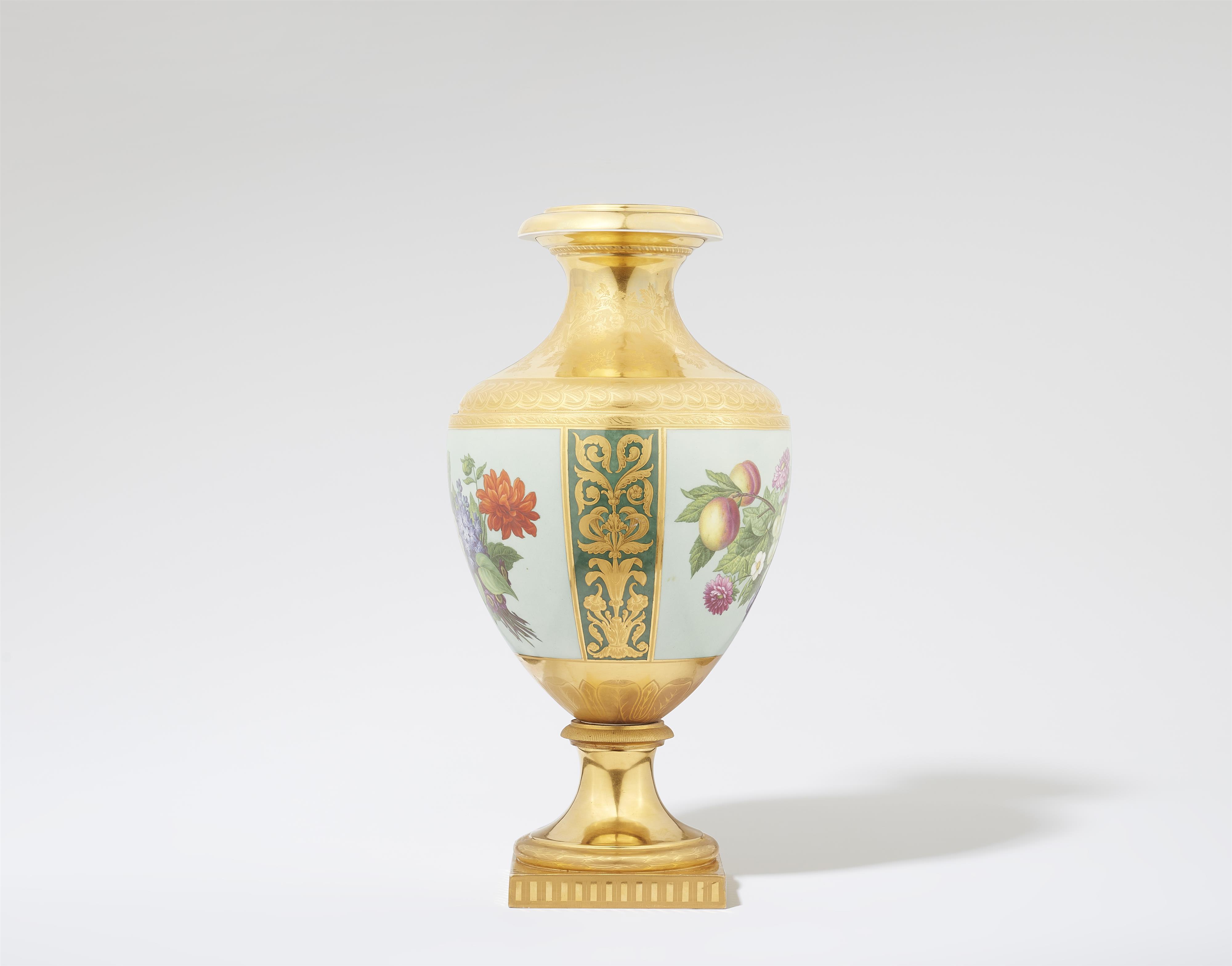 A Berlin KPM porcelain "Munich" vase with flowers and fruit - image-3