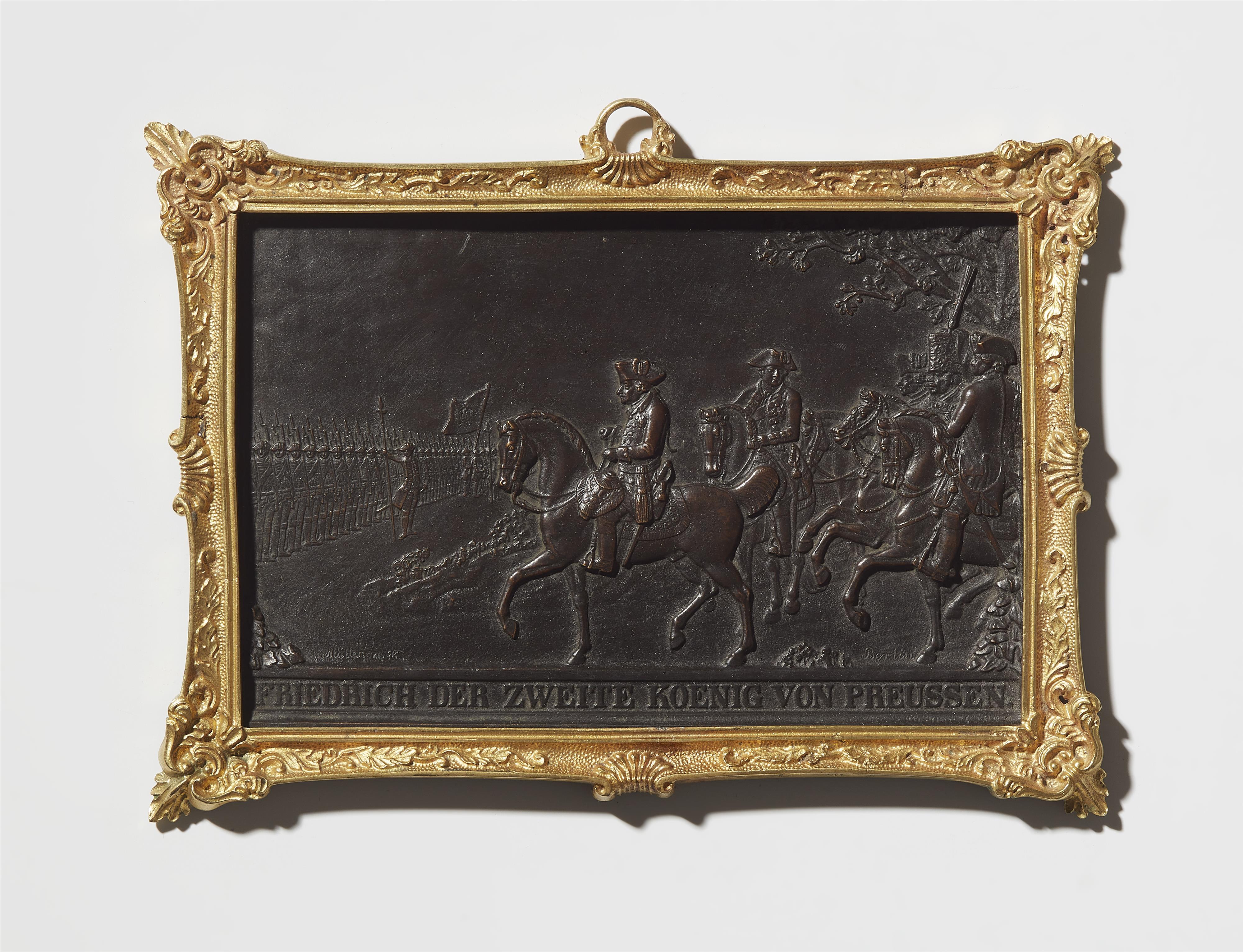 A burnished bronze plaque with Friedrich II parading the troops - image-1
