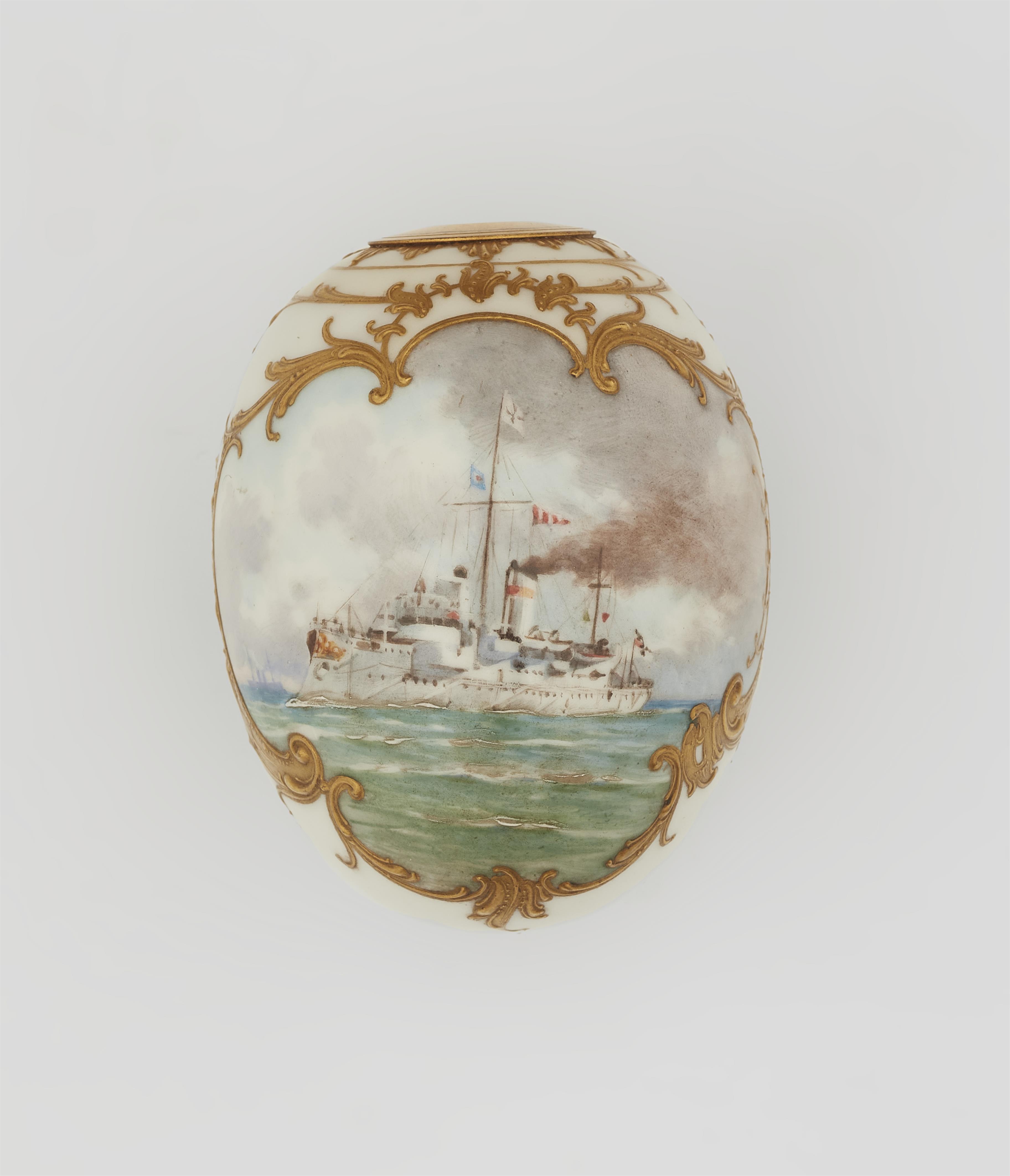 A Berlin KPM porcelain egg-shaped flask with a ship from the Imperial navy - image-1