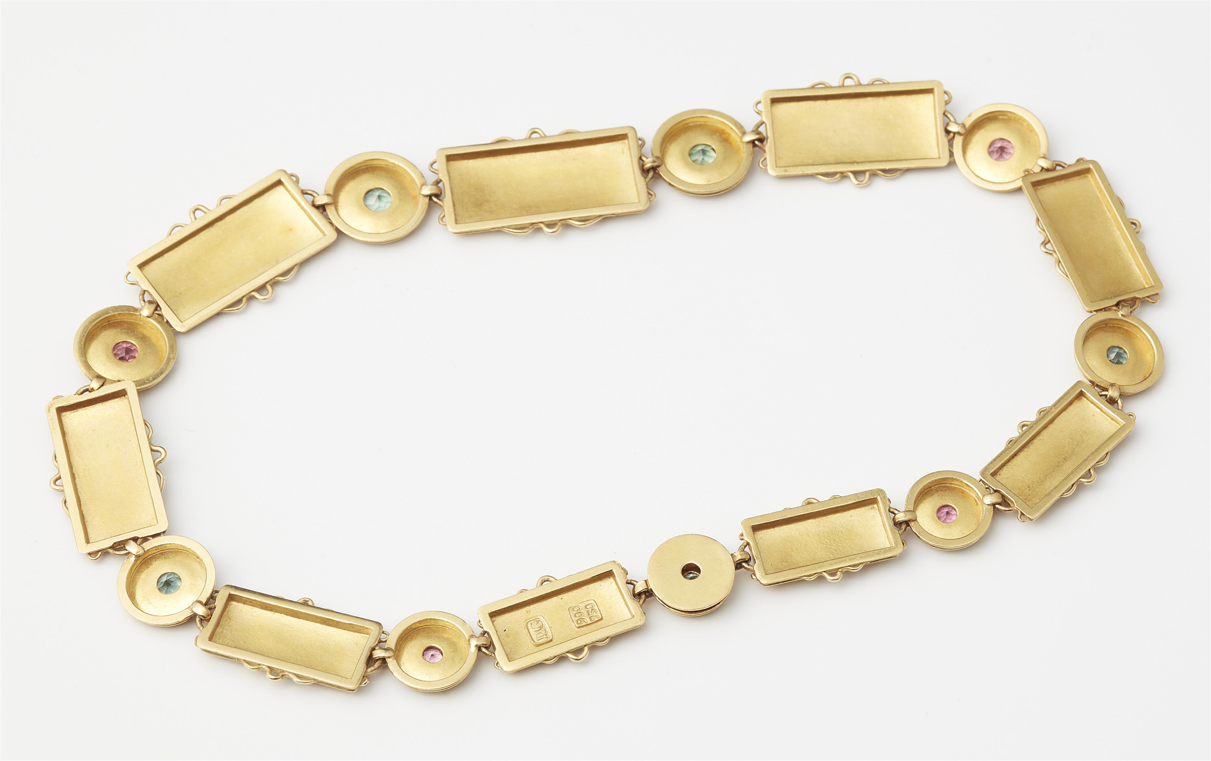 A German 18k gold granulation and coloured tourmaline necklace. - image-2
