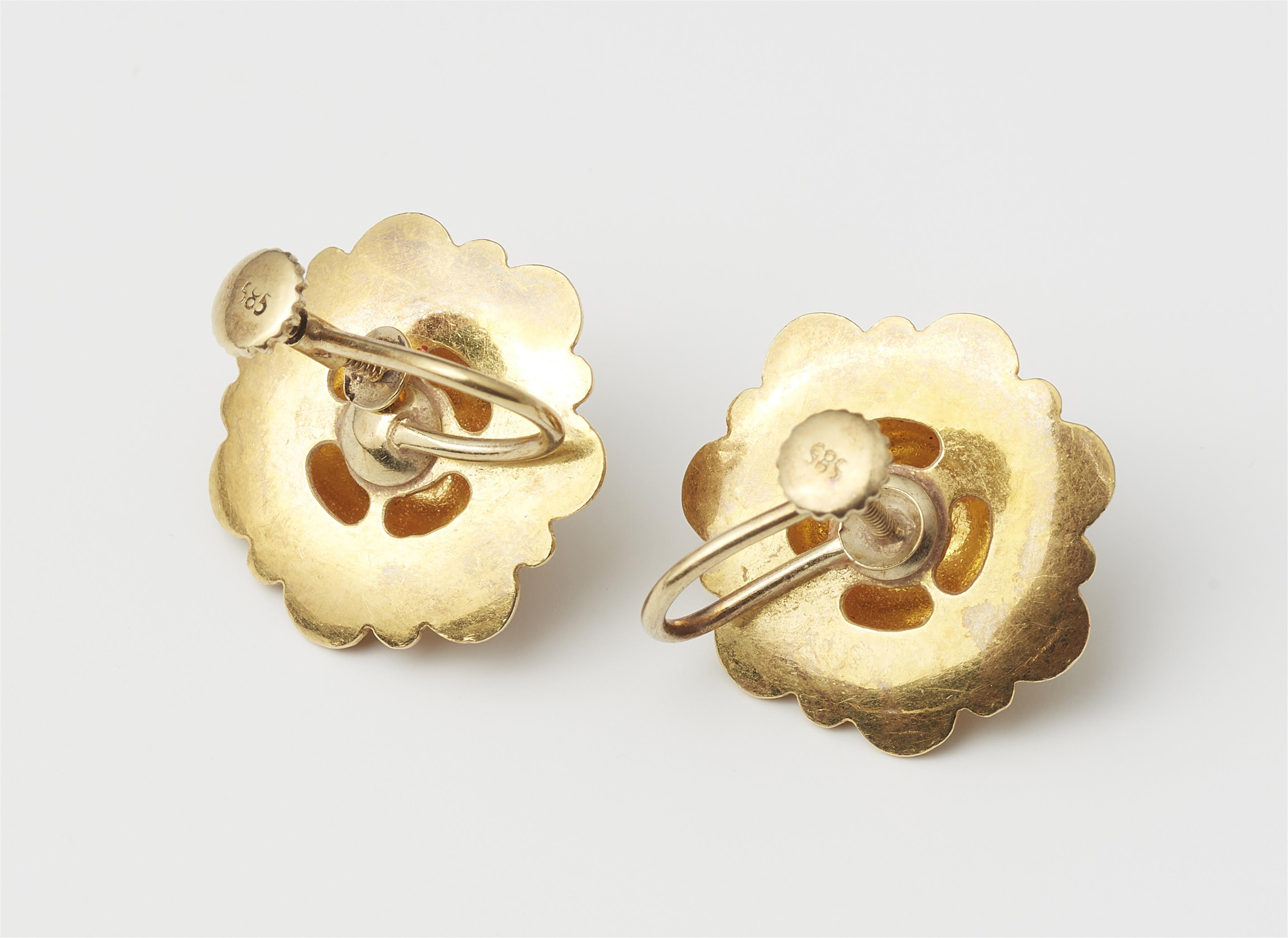 A pair of German 14k gold granulation screw earrings. - image-2