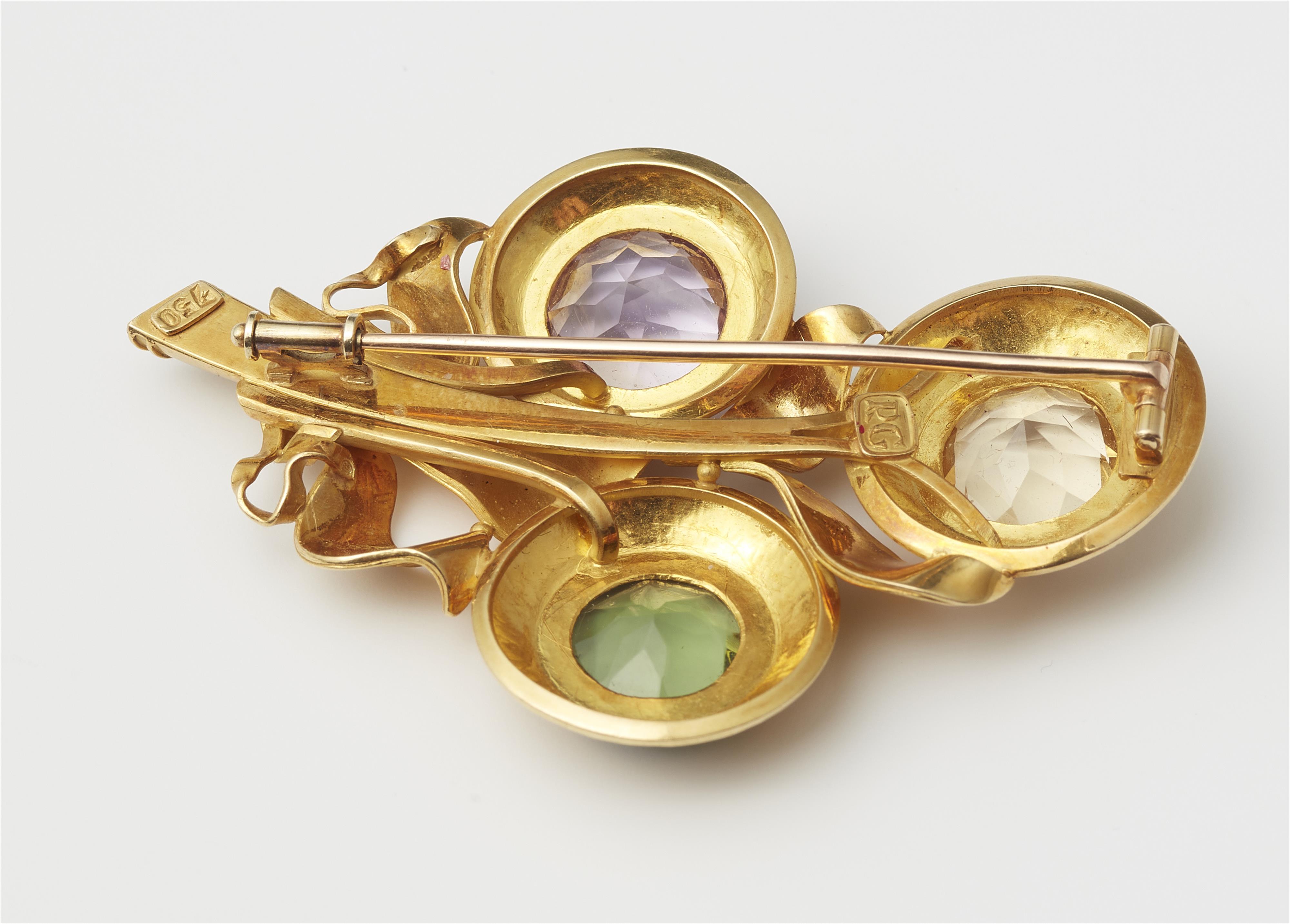 A German 18k gold granulation and coloured stone flower brooch. - image-2