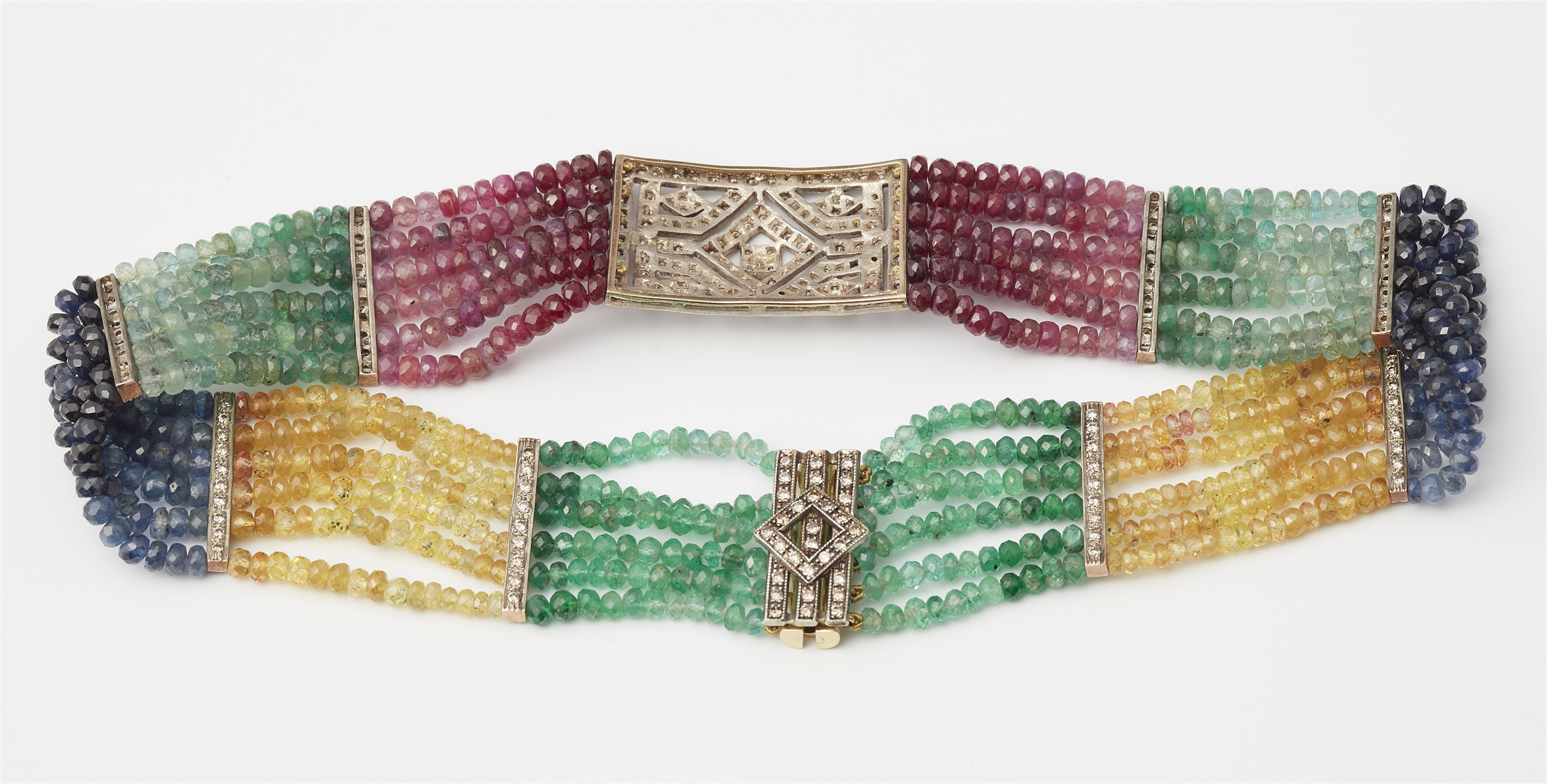 An Italian 18k gold silver and diamond choker with faceted sapphires in rainbow colours. - image-2
