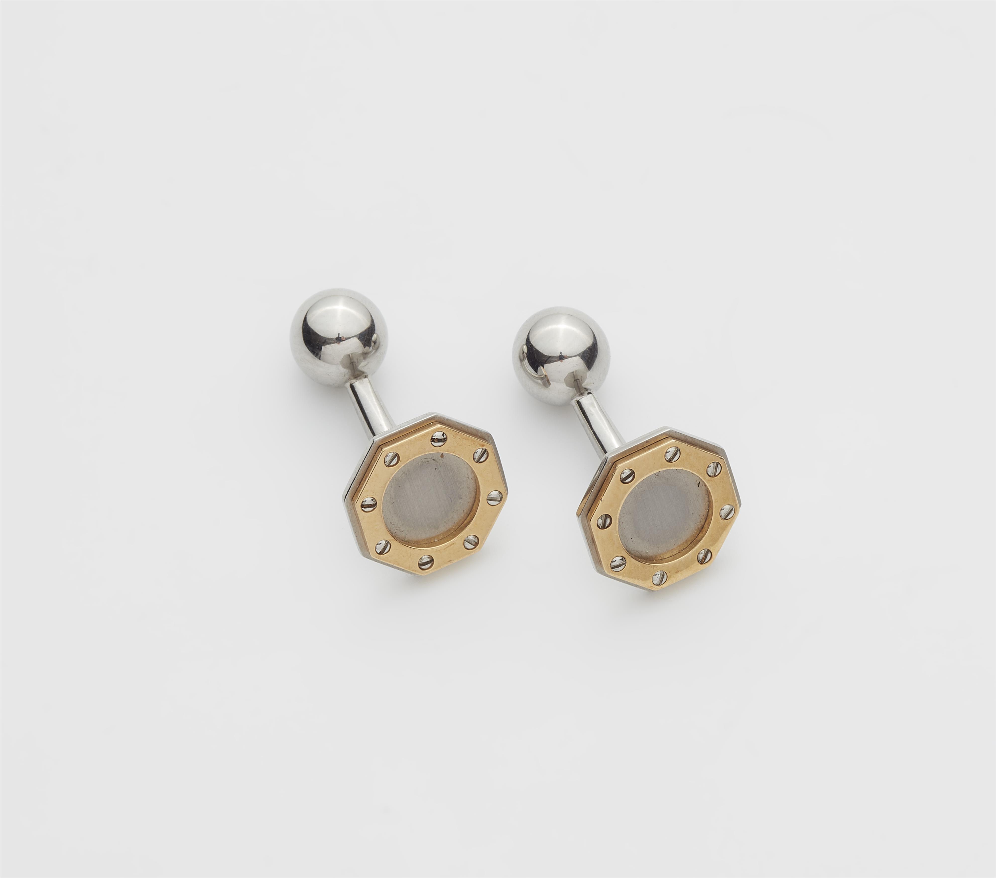 A French pair of steel and 18k white gold "Santos" cufflinks. - image-1